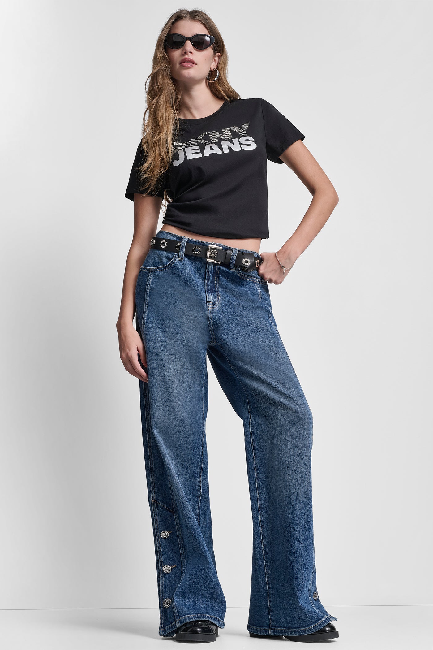 DKNY JEANS STACKED RHINESTONE TEE VIEW 1 | Tees & Tanks