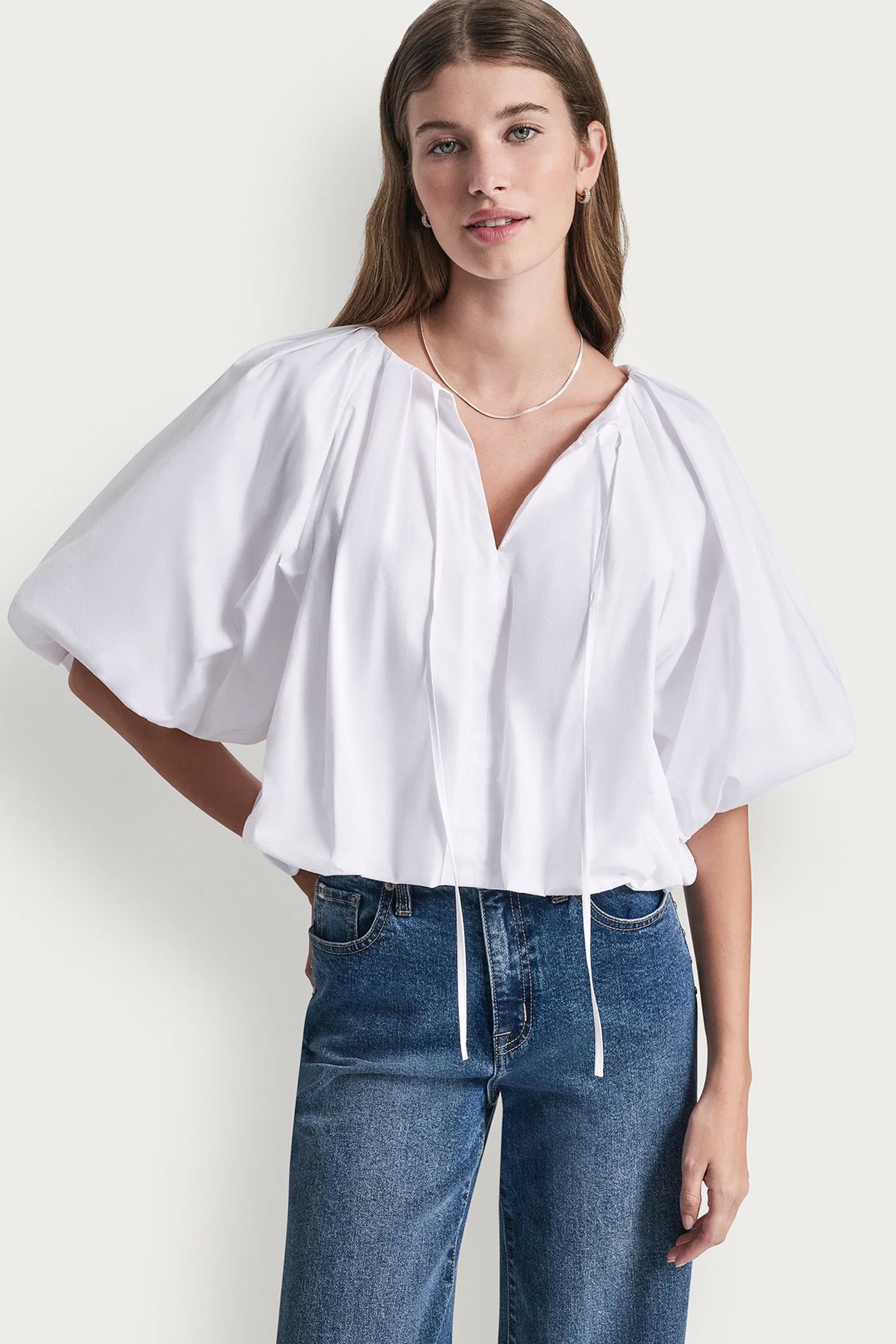 White SHORT-SLEEVE BUBBLE TOP, VIEW 1 | WOMEN'S SWEATERS & TOPS