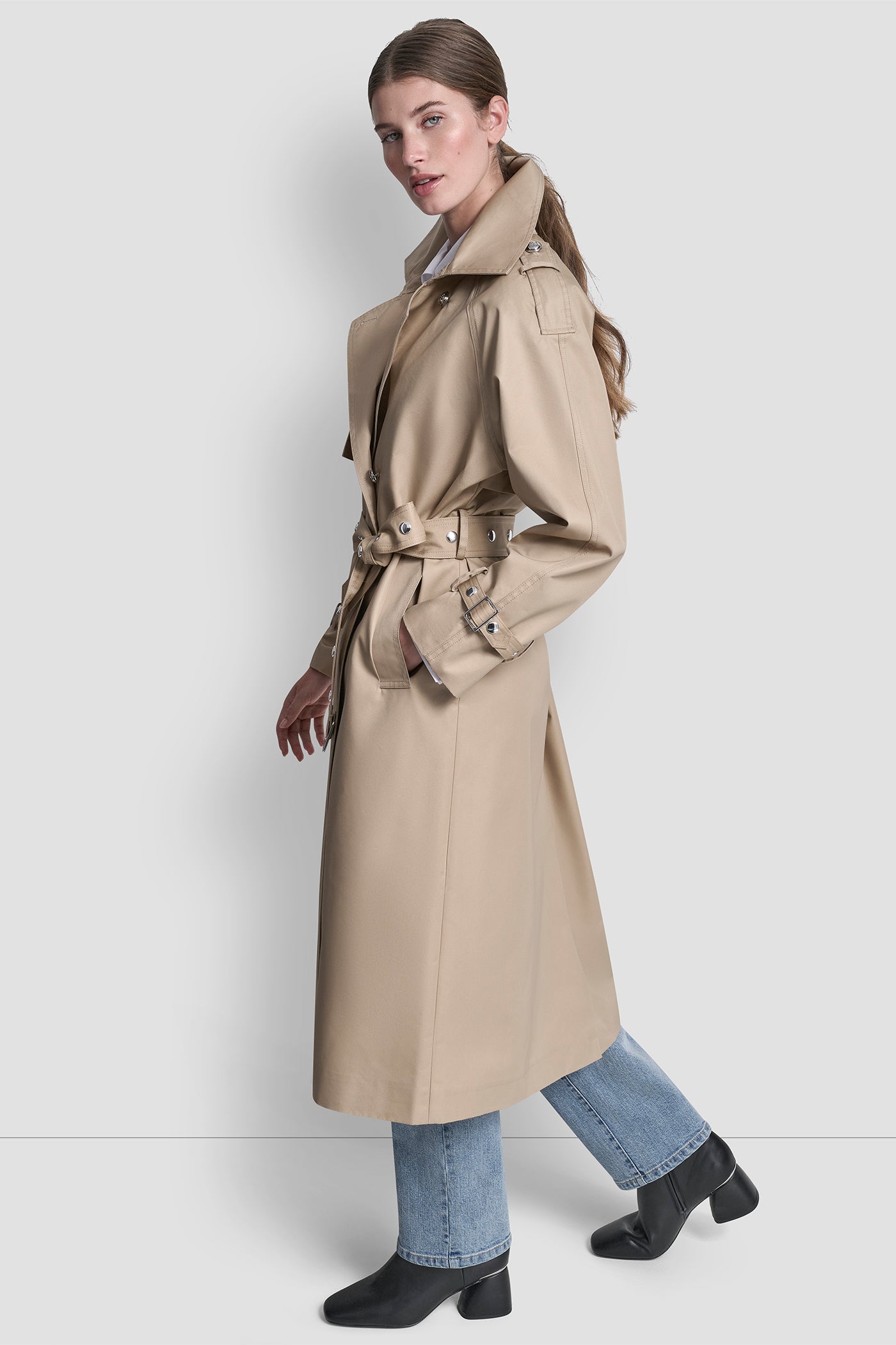LONG DOUBLE BREASTED BELTED TRENCH VIEW 3 | All Products
