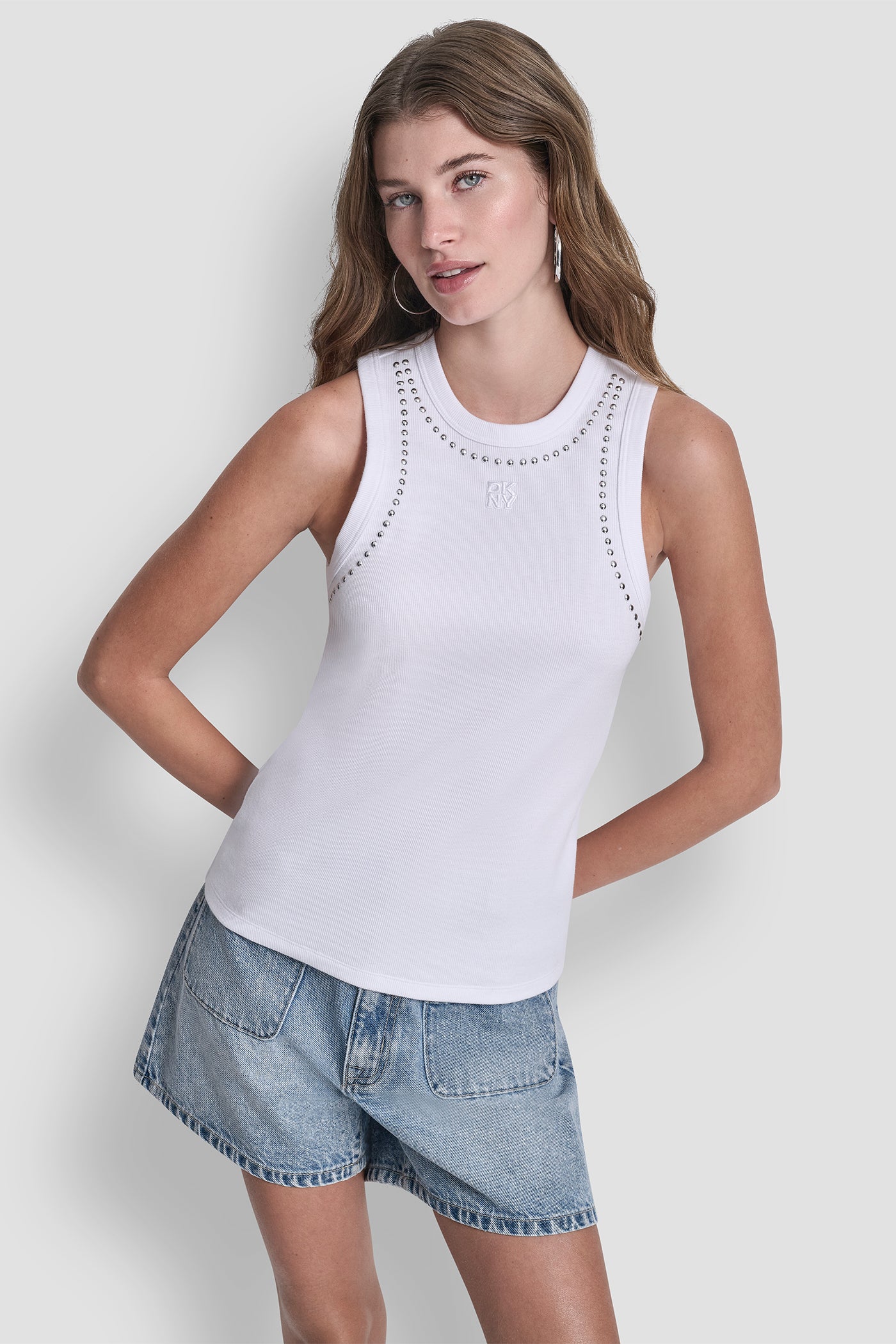 White DOME STUDS TANK, FRONT VIEW | All Products