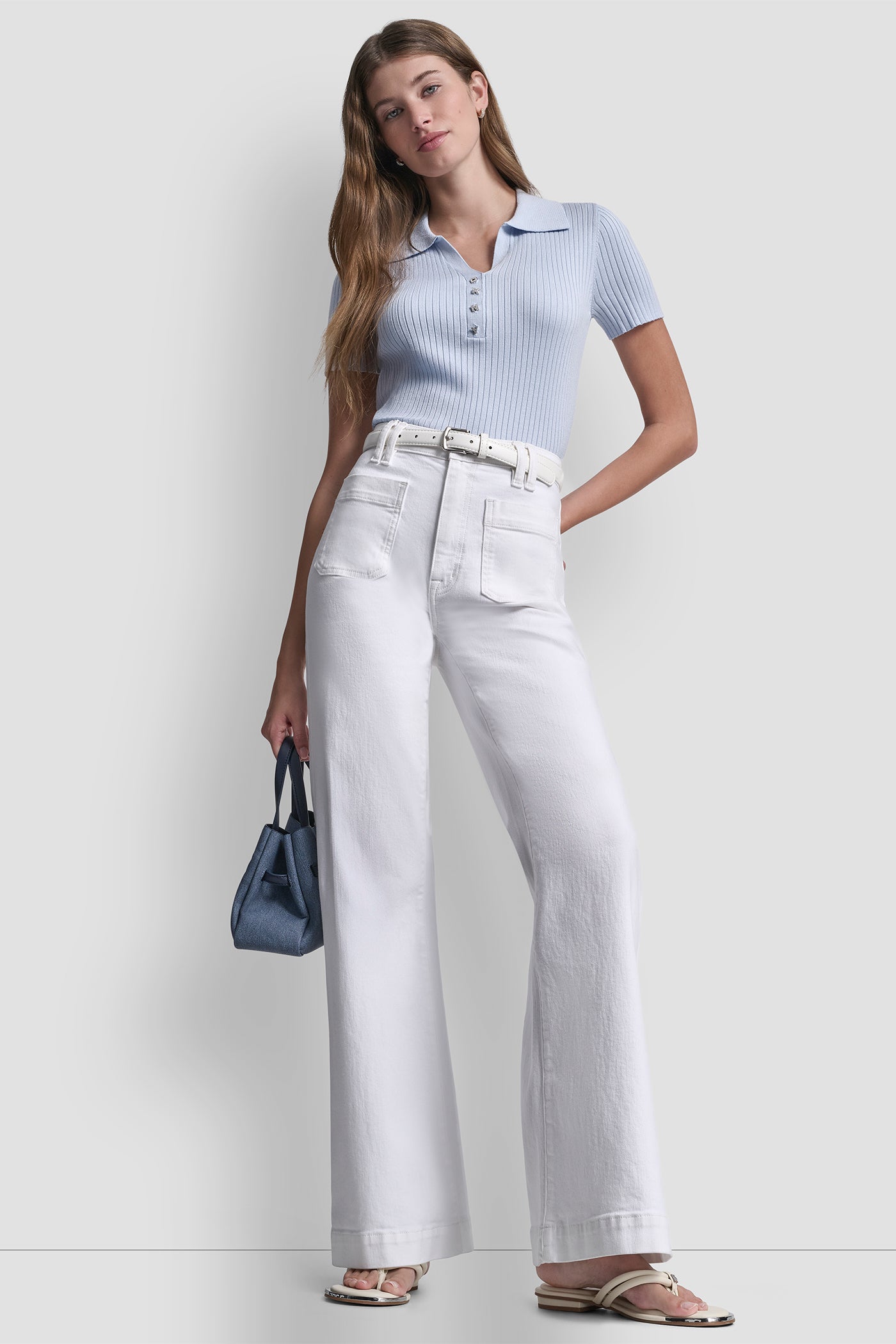 RIBBED POLO WITH RHINESTONE BUTTONS VIEW 6 | Clothing