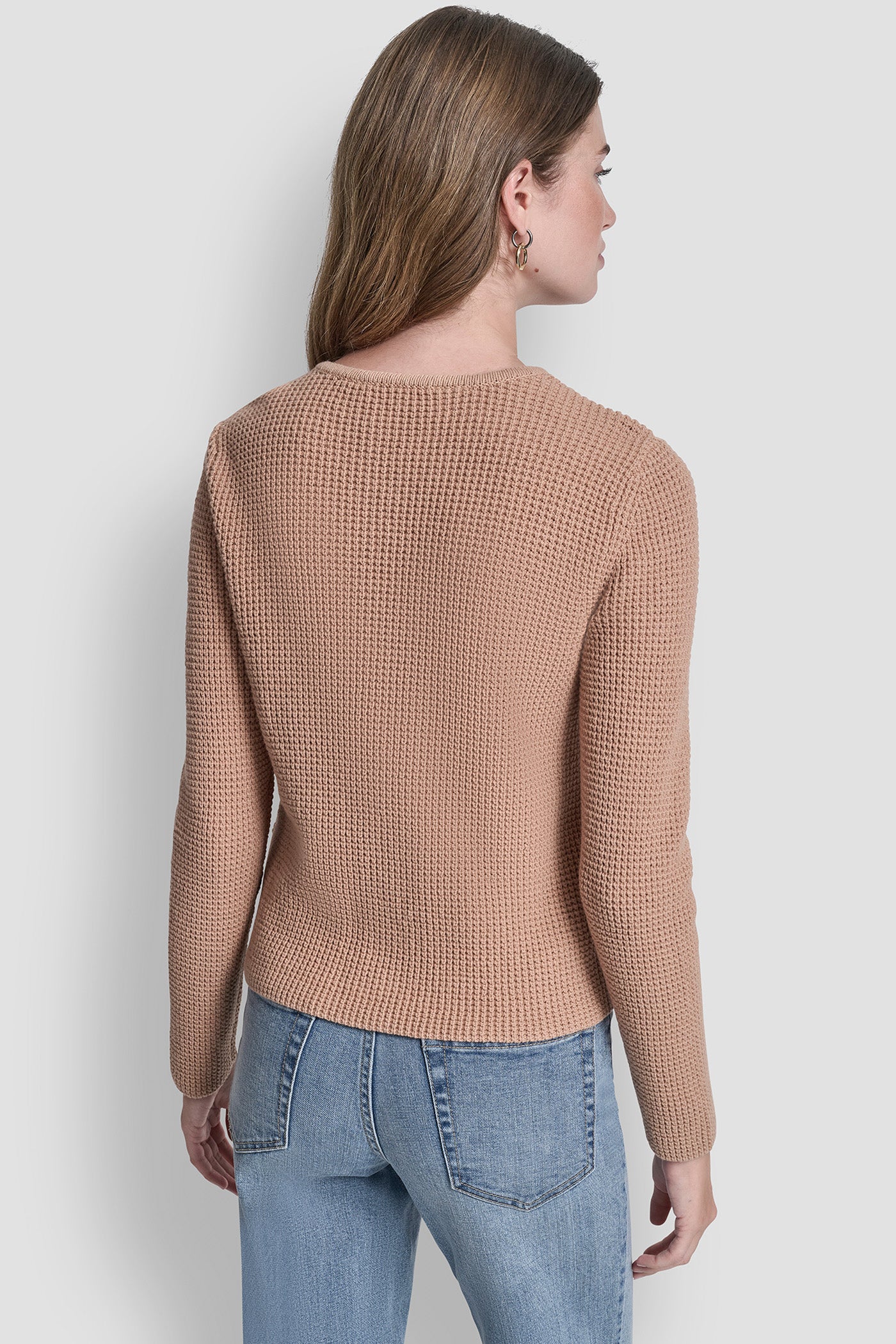 LONG SLEEVE TUCK STITCH CREW NECK CARDIGAN W/ FRON VIEW 3 | DKNY JEANS