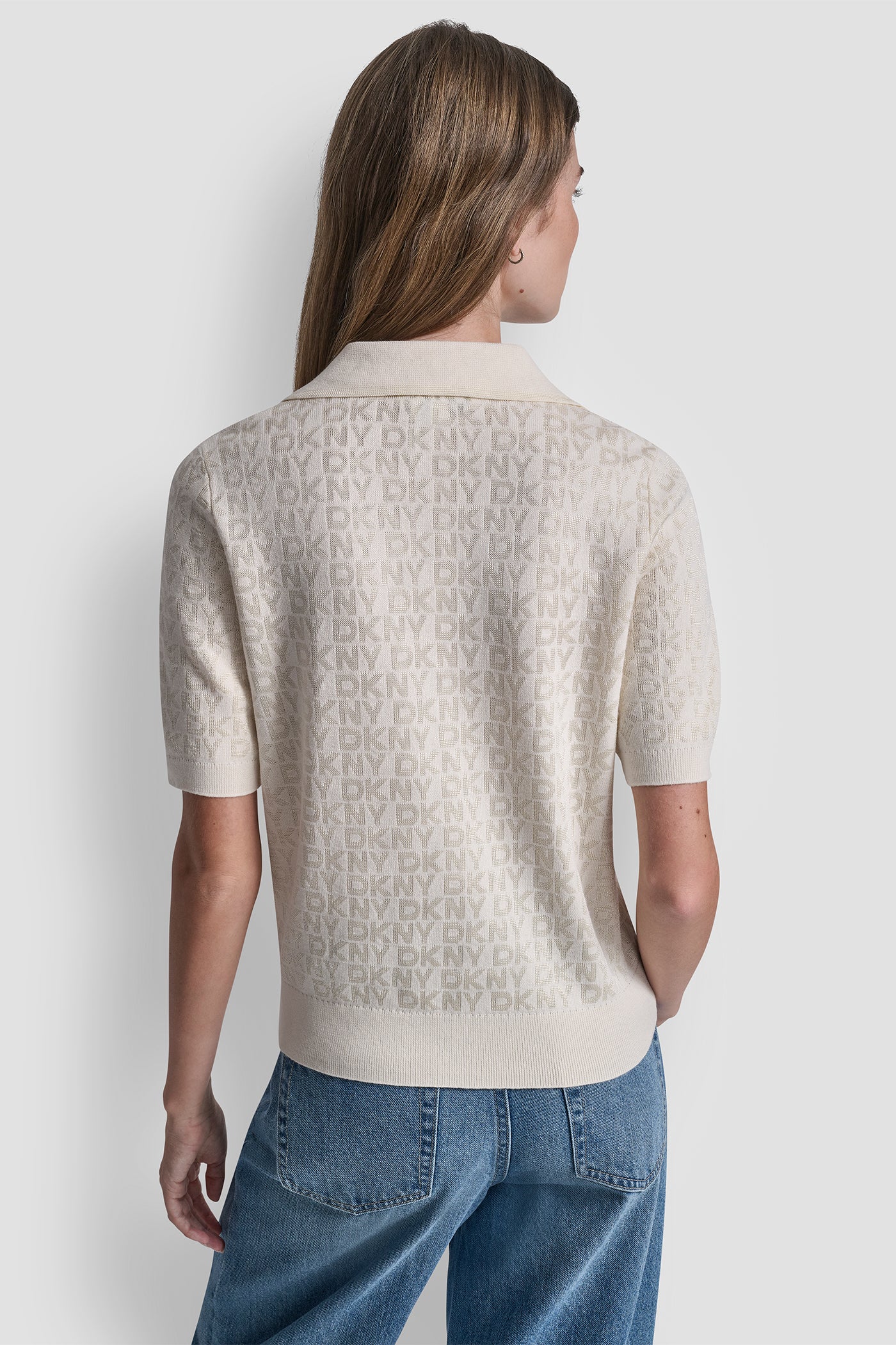 Polo Collar Sweater With Rhinestone Logo | Sweater | DKNY