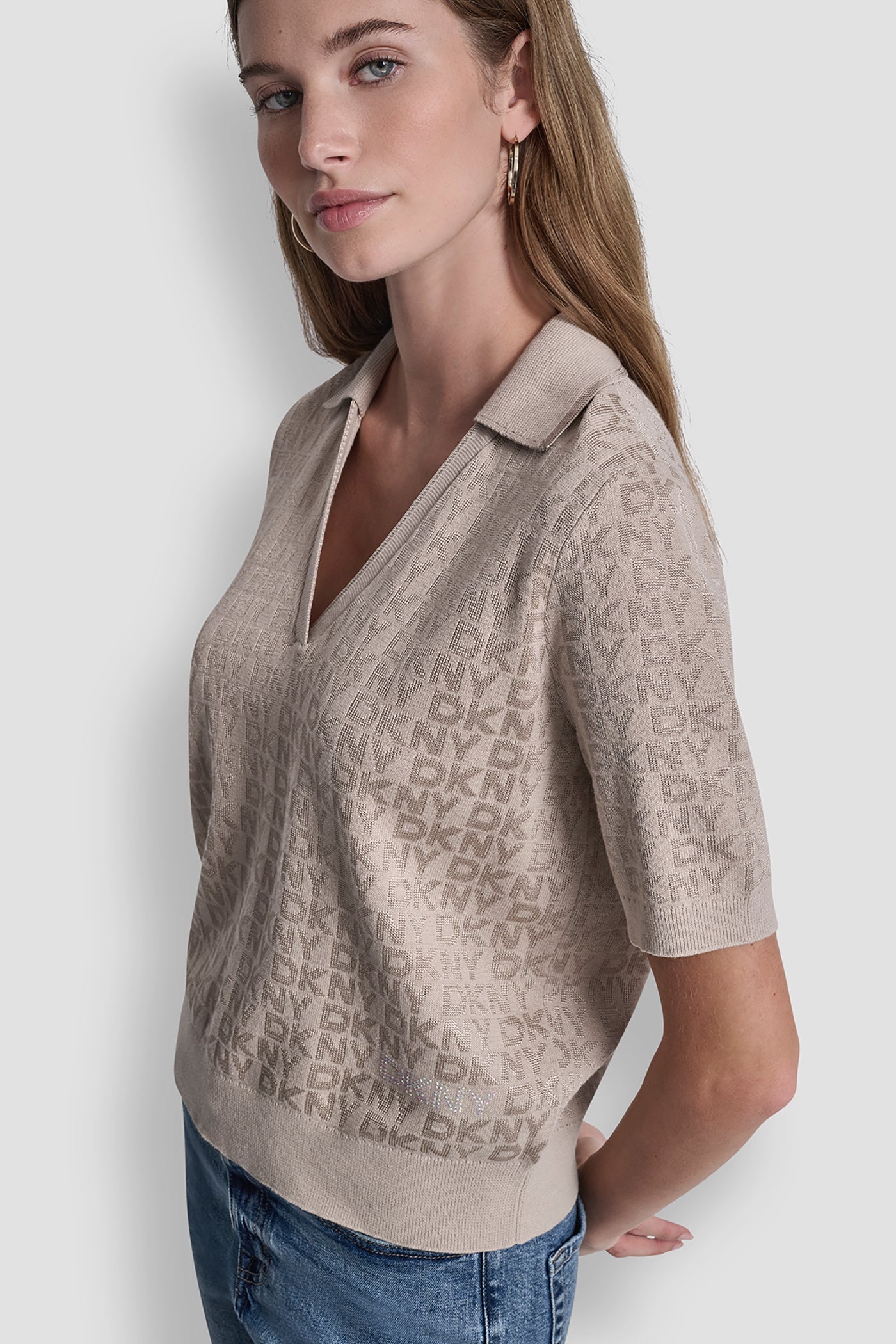 Pebble POLO COLLAR SWEATER WITH RHINESTONE LOGO, BACK VIEW | All Products