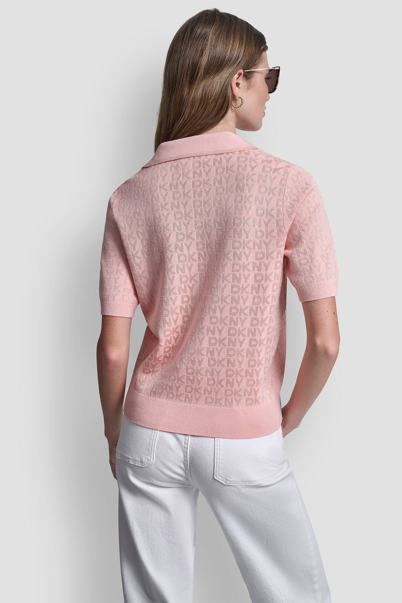 Peach Spritz POLO COLLAR SWEATER WITH RHINESTONE LOGO, VIEW 2 | All Products