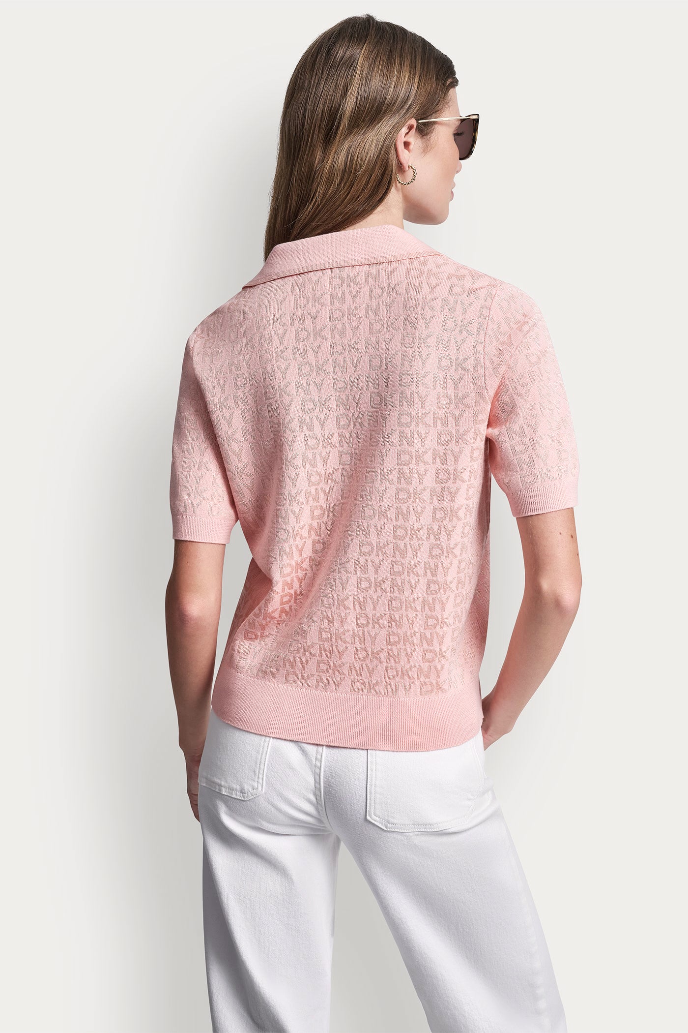 Polo Collar Sweater With Rhinestone Logo | Sweater | DKNY