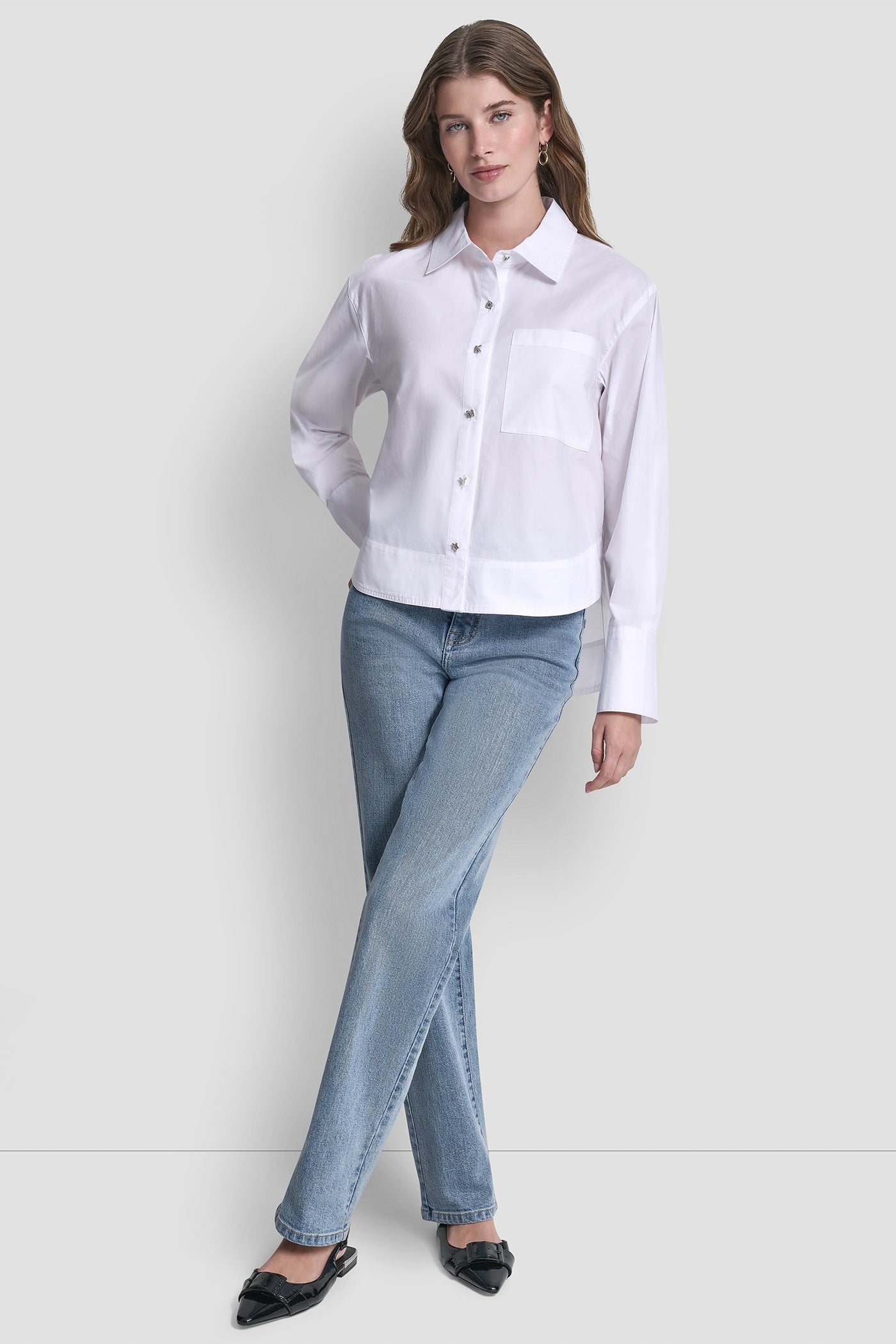 dkny white dress shirt DKNY Women's Texture Twill Button-Front Shirt in Eggnog