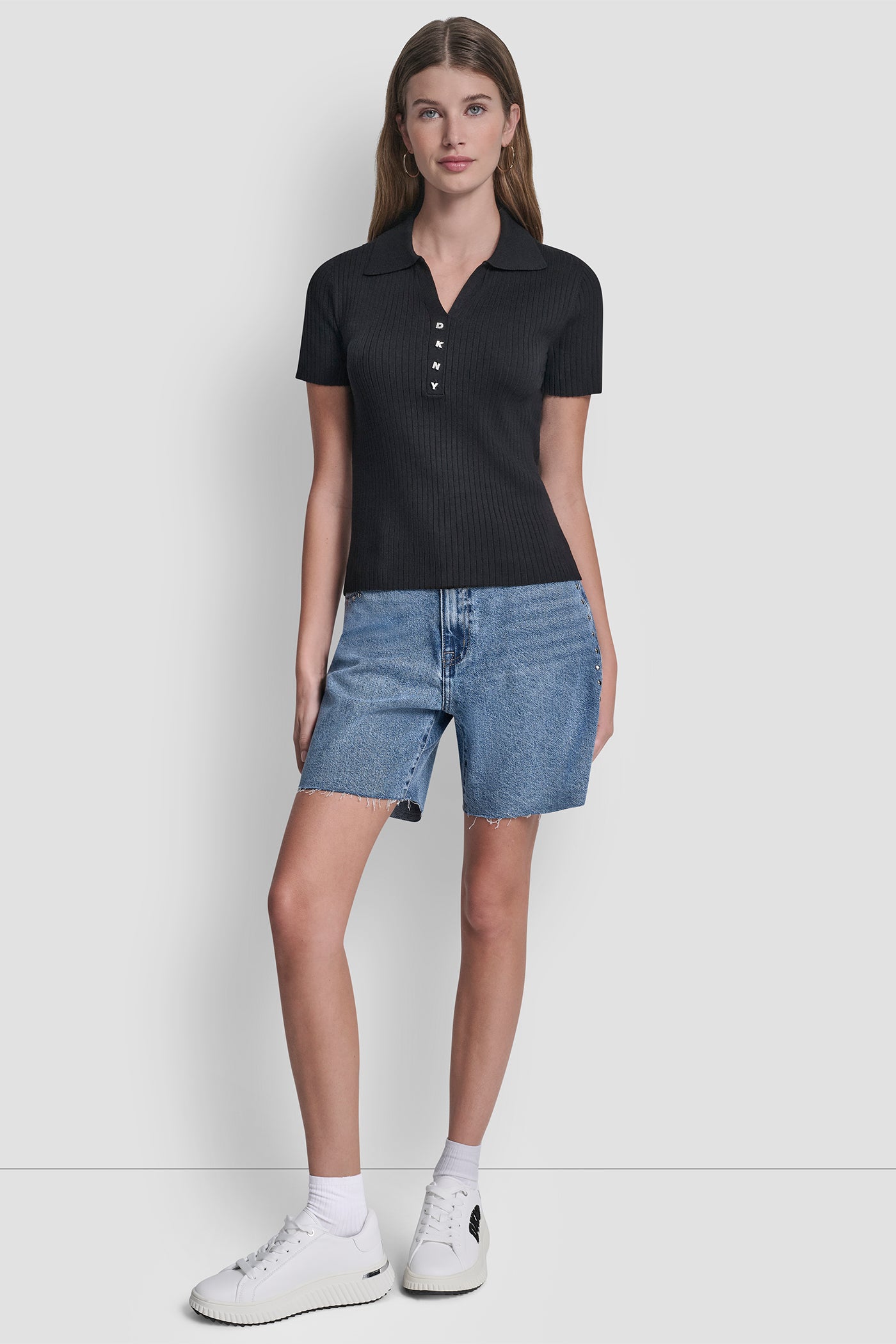 RIBBED POLO WITH RHINESTONE BUTTONS VIEW 4 | Clothing