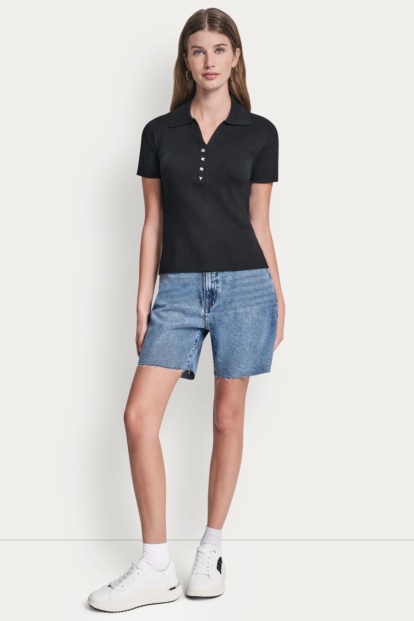 RIBBED POLO WITH RHINESTONE BUTTONS VIEW 6 | MUST-HAVES