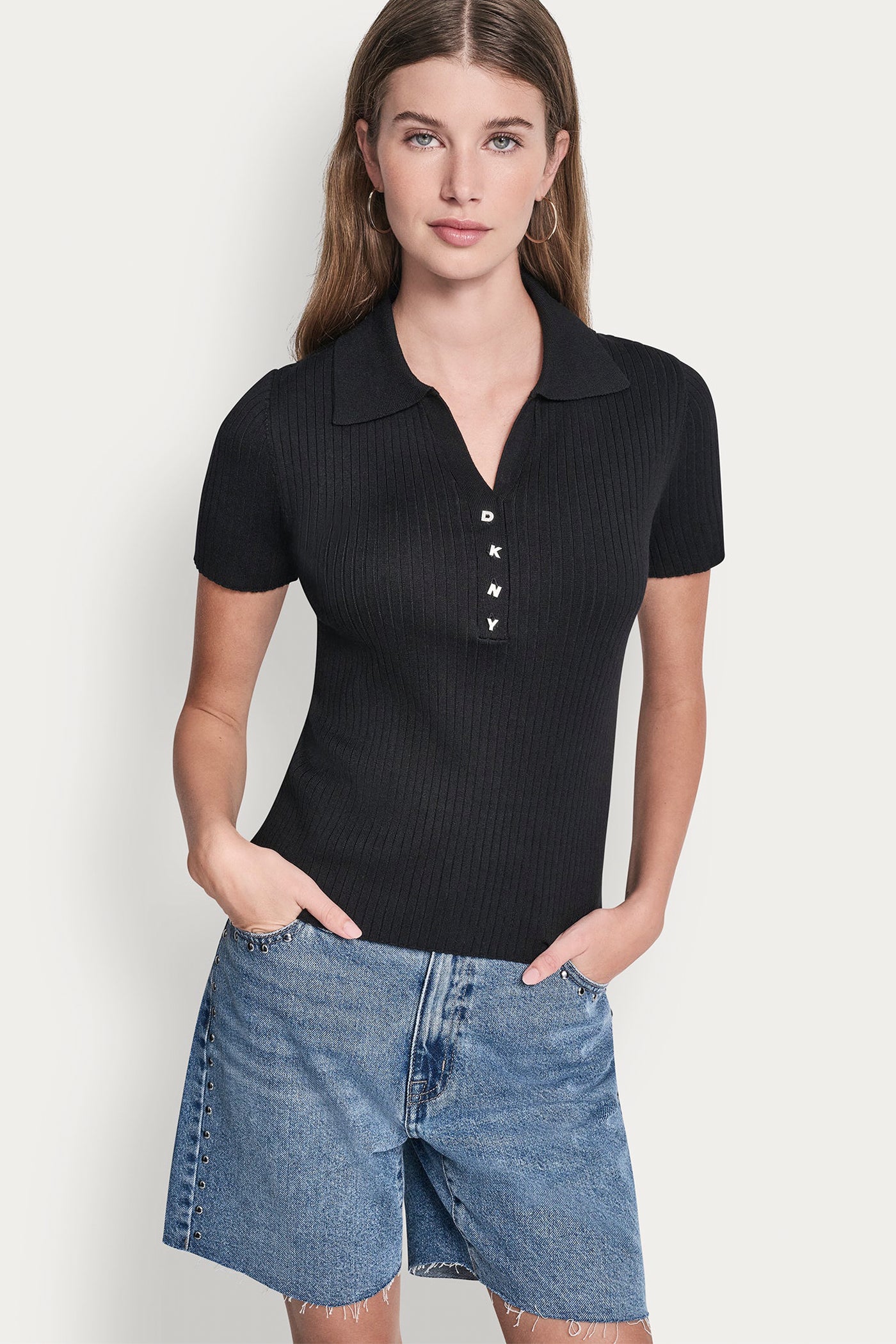 RIBBED POLO WITH RHINESTONE BUTTONS VIEW 4 | MUST-HAVES