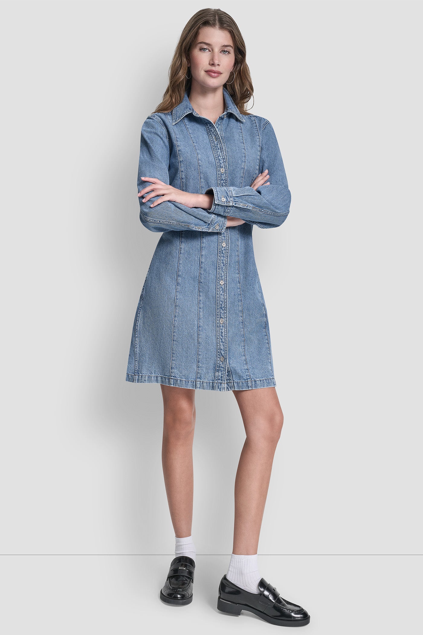 SEAMED A-LINE DRESS VIEW 5 | Denim Destination