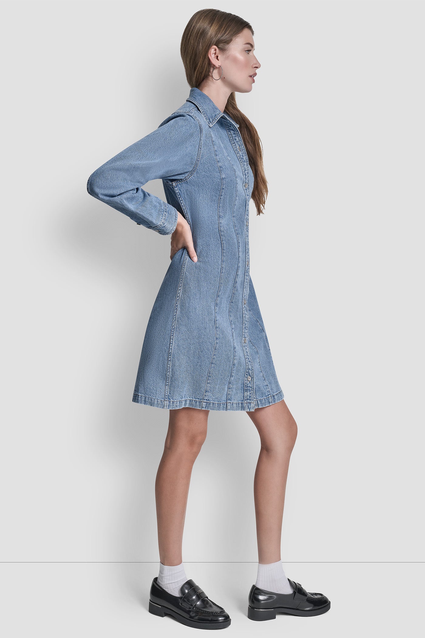 SEAMED A-LINE DRESS VIEW 3 | Denim Destination