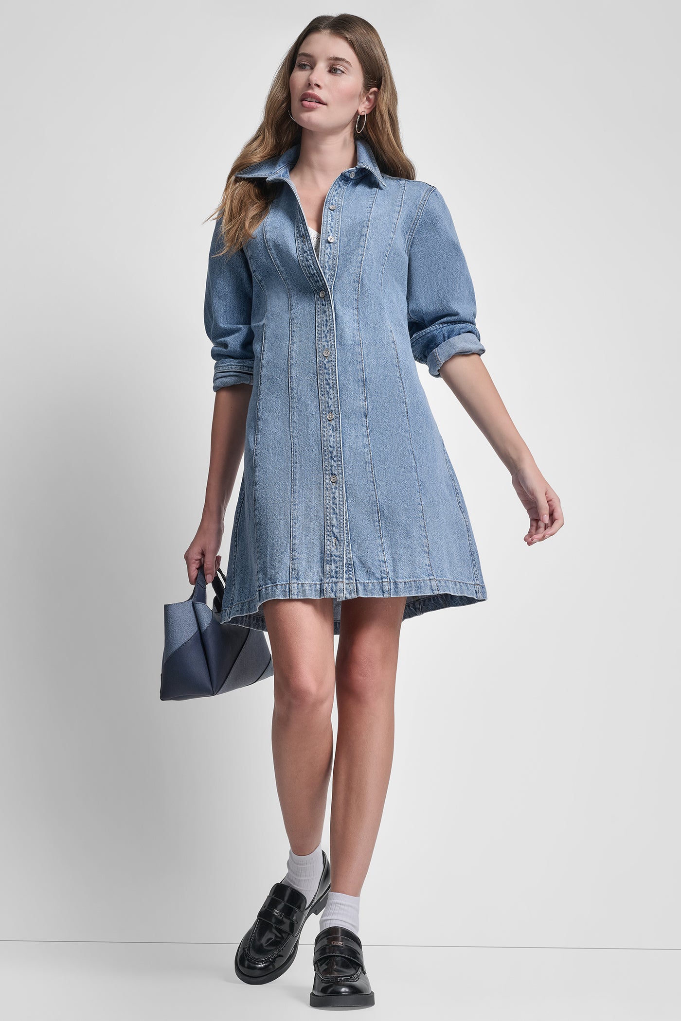 SEAMED A-LINE DRESS VIEW 6 | Denim Destination