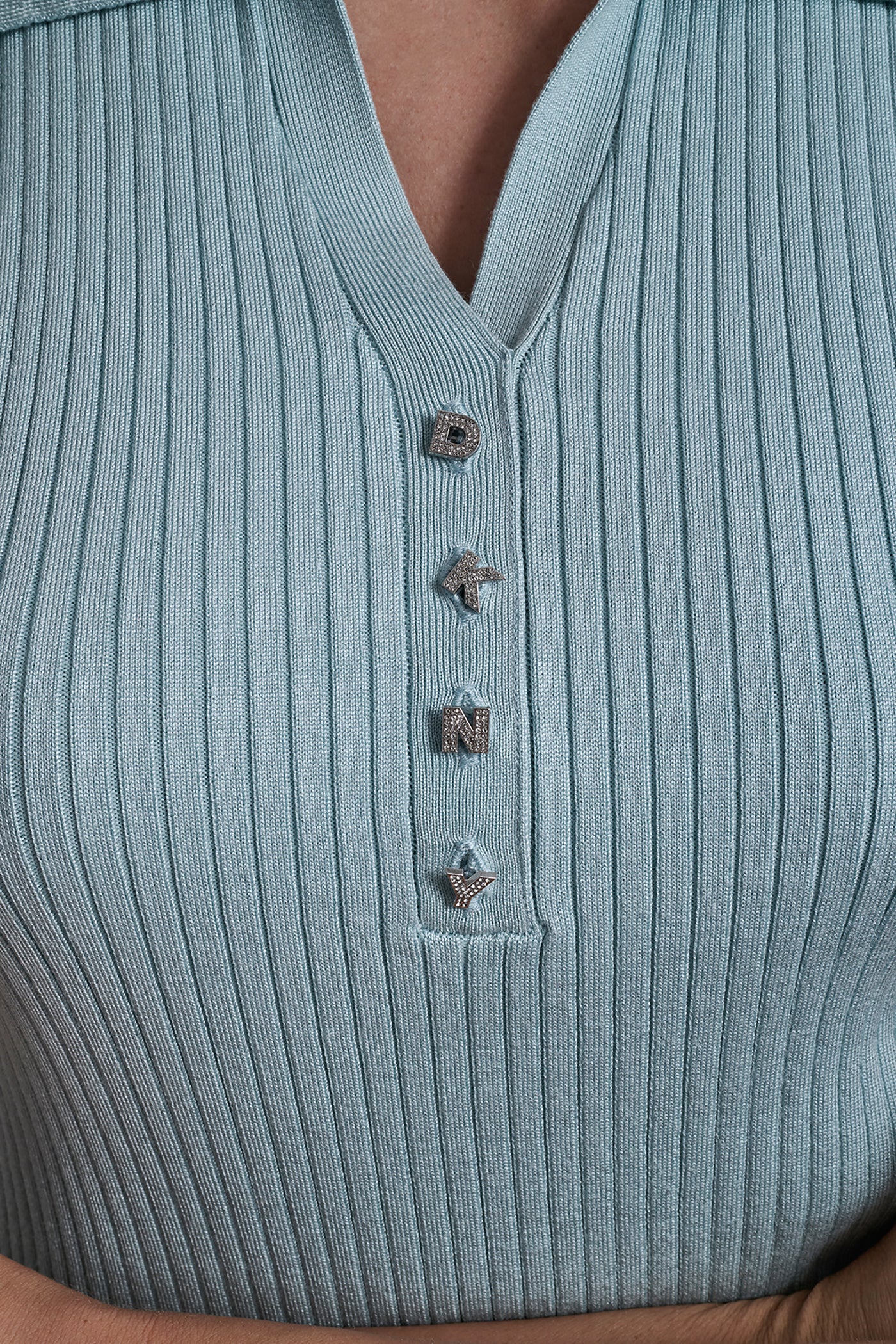 RIBBED POLO WITH RHINESTONE BUTTONS VIEW 6 | WOMEN'S SWEATERS & TOPS