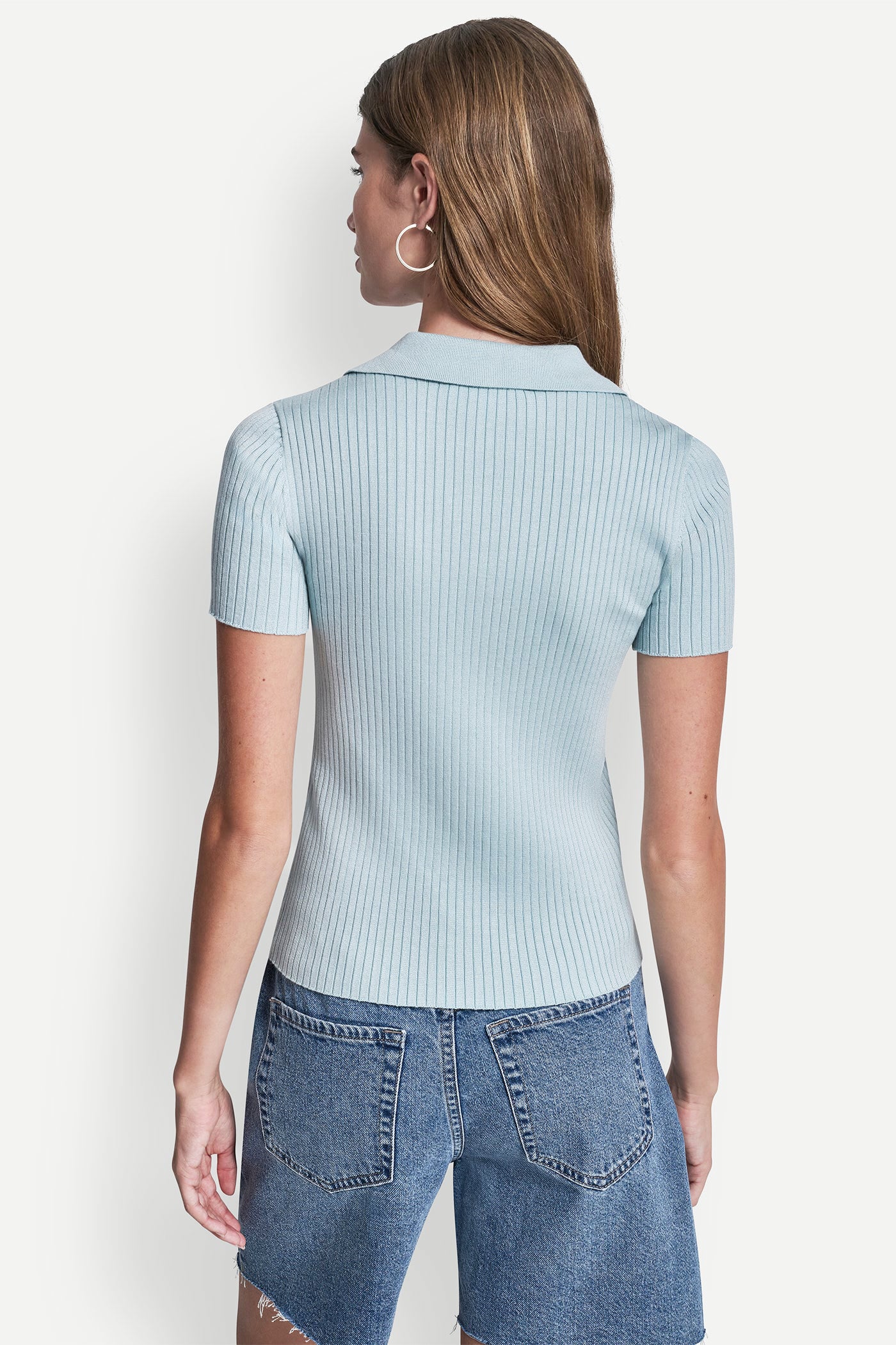 RIBBED POLO WITH RHINESTONE BUTTONS VIEW 3 | DKNY Promo