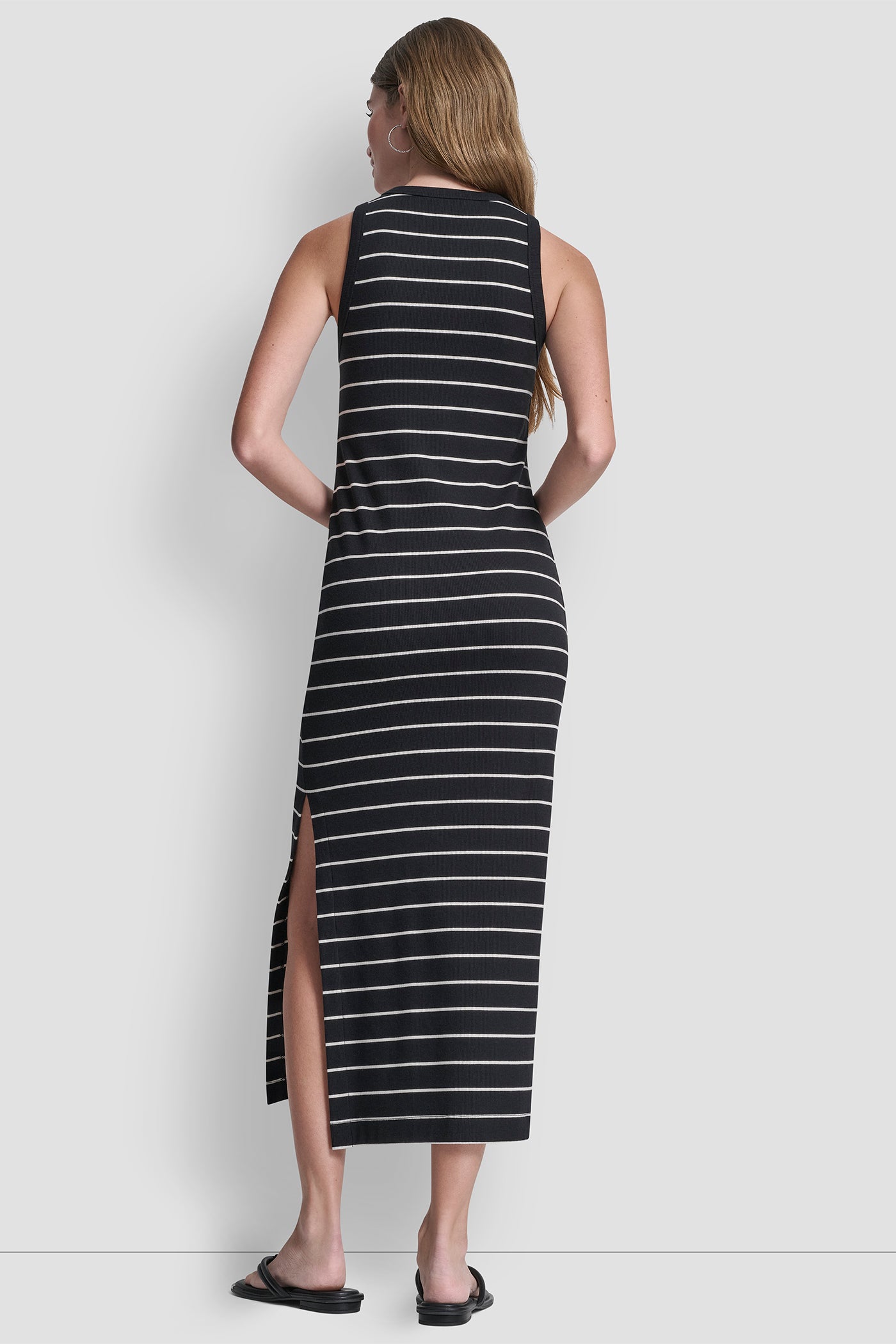 Black/Eggnog RIBBED TANK MAXI DRESS, BACK VIEW | The Vacation Edit