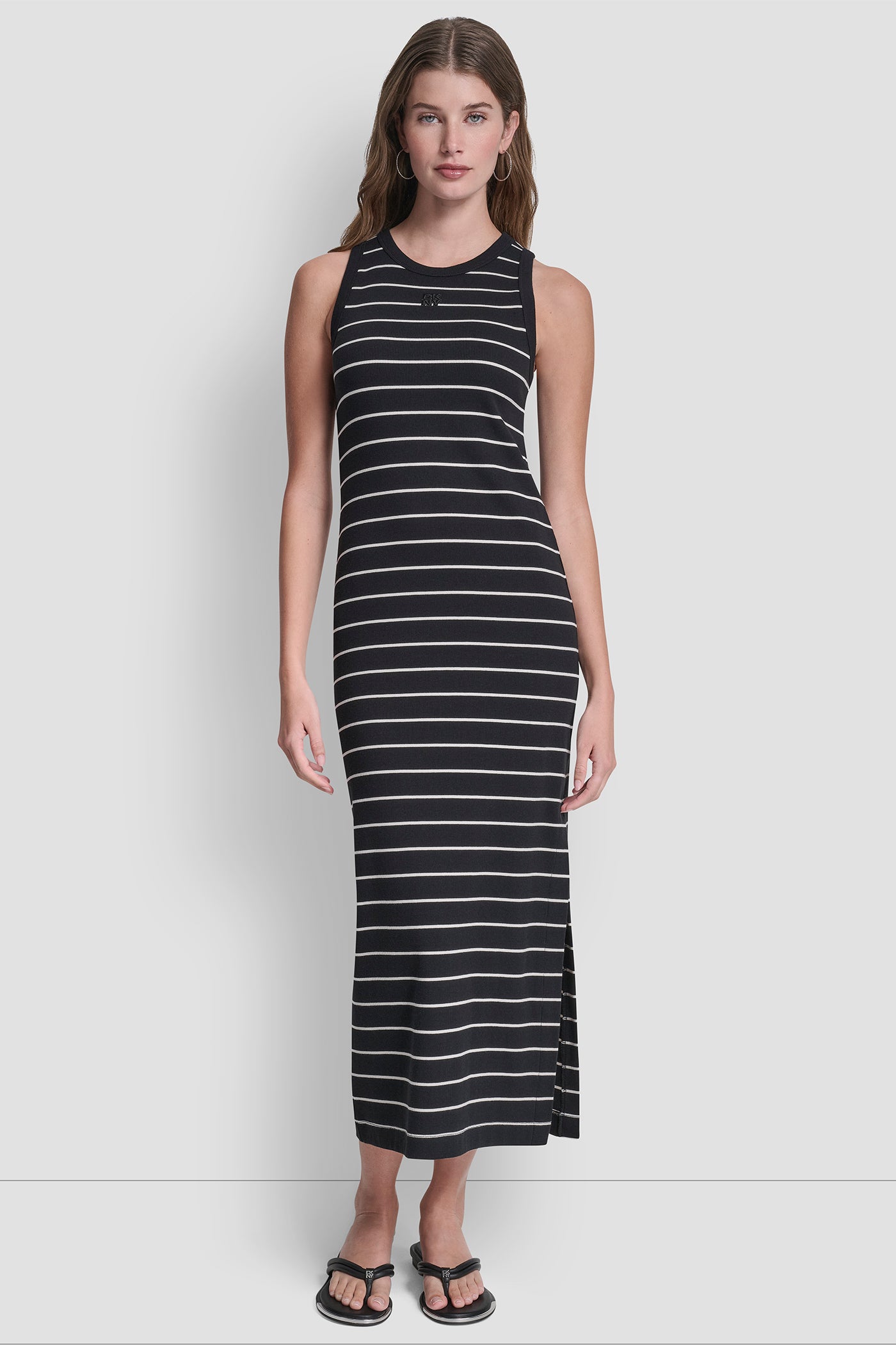 dkny maxi dress Dkny Women's Ribbed Tank MAXI Dress in Black/Eggnog