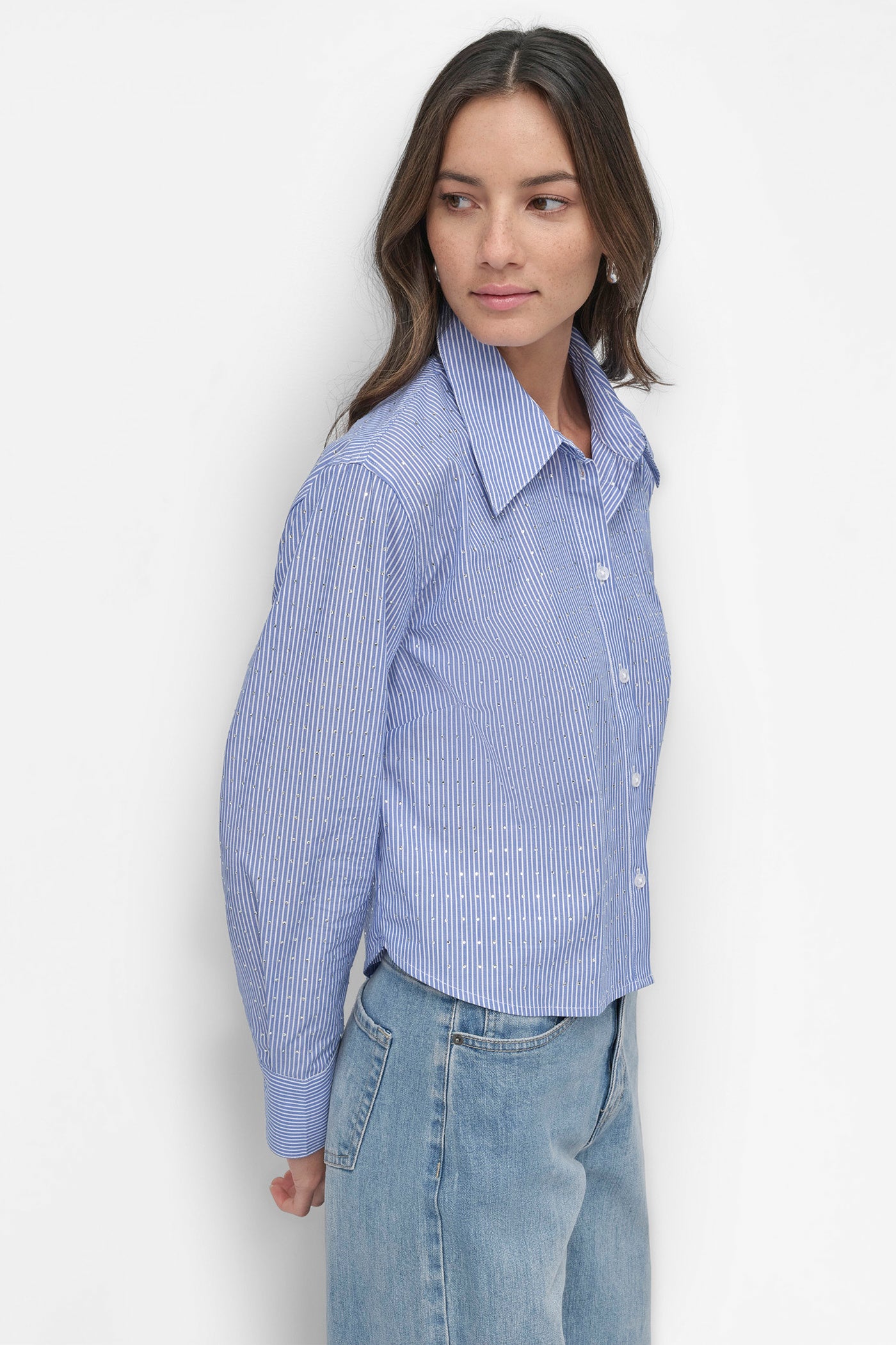 STRIPED POPILIN STUDDED RHINESTONE TOP VIEW 3