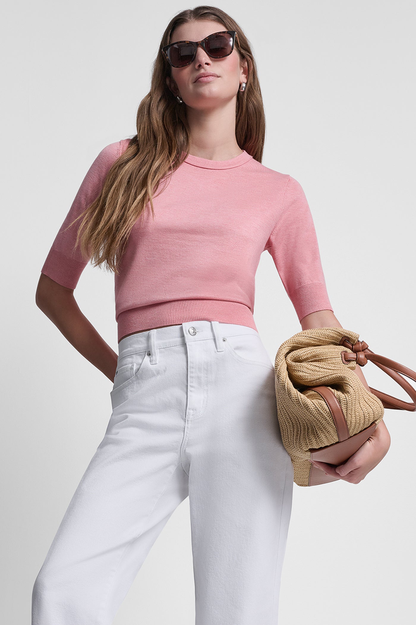 Sunkissed Heather ELBOW SLEEVE CREW NECK SWEATER, VIEW 1 | DKNY JEANS