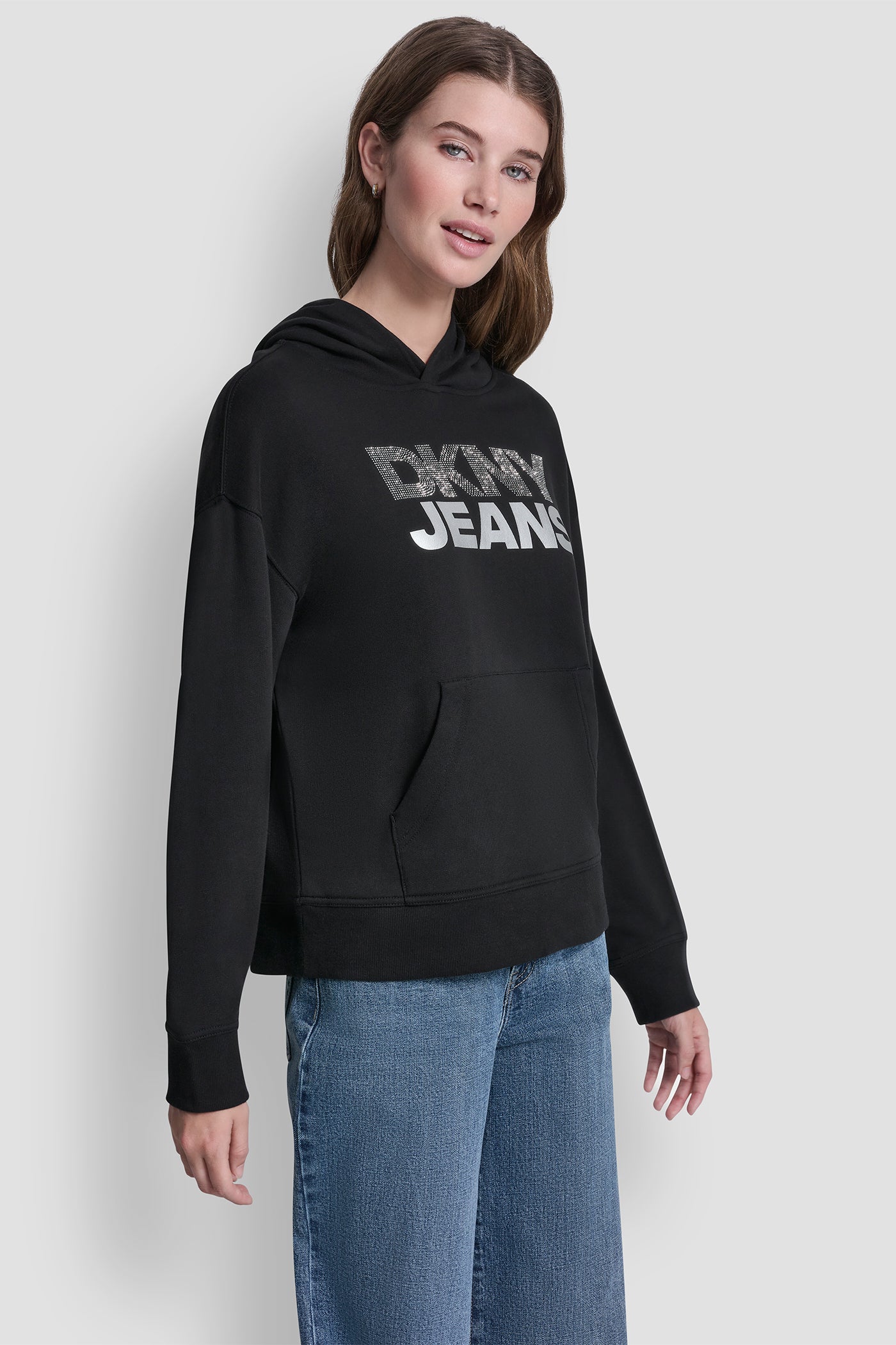 Stacked Rhinestone Foil Logo Hoodie | Sweatshirt | DKNY