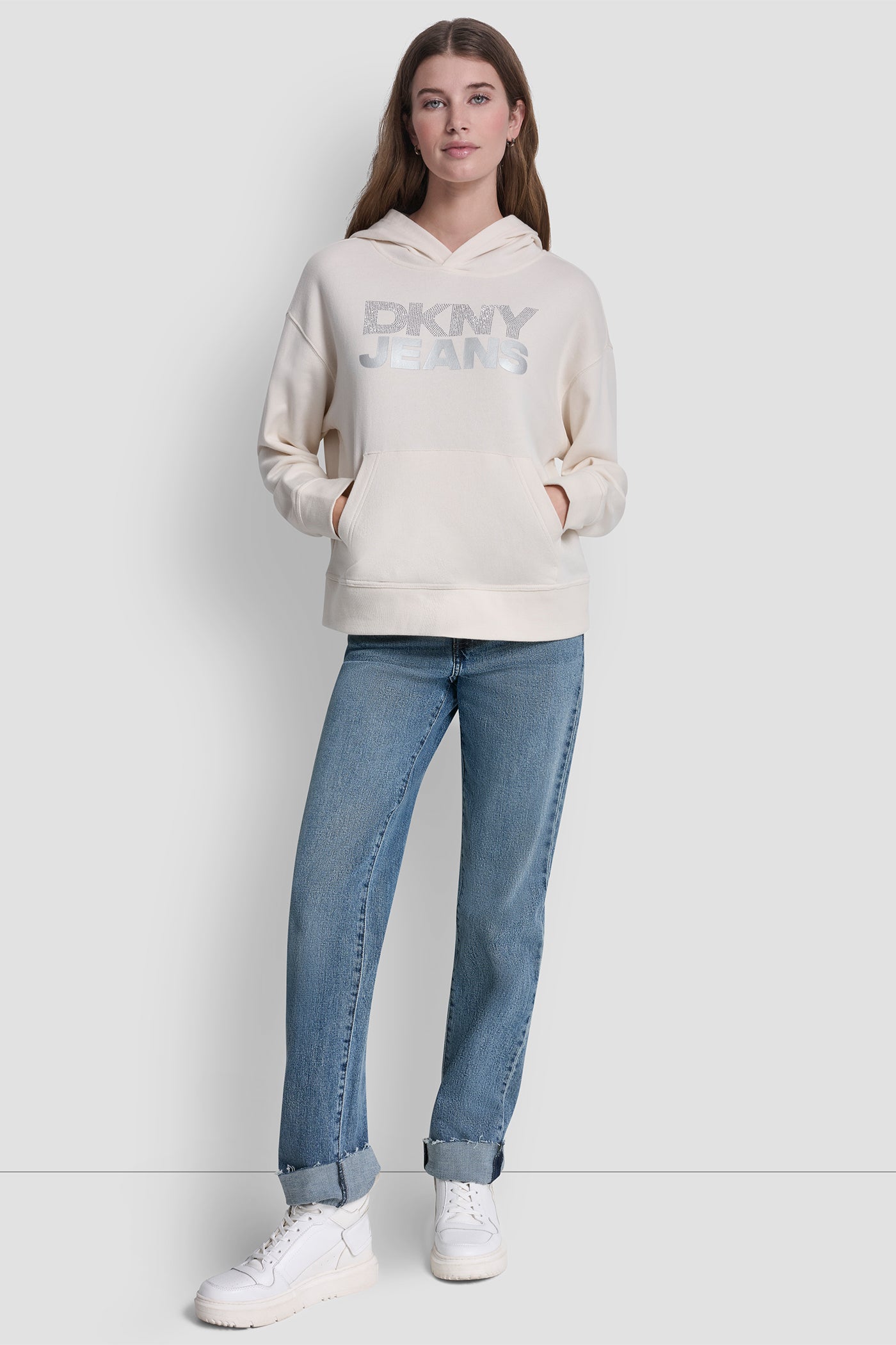 Stacked Rhinestone Foil Logo Hoodie | Sweatshirt | DKNY