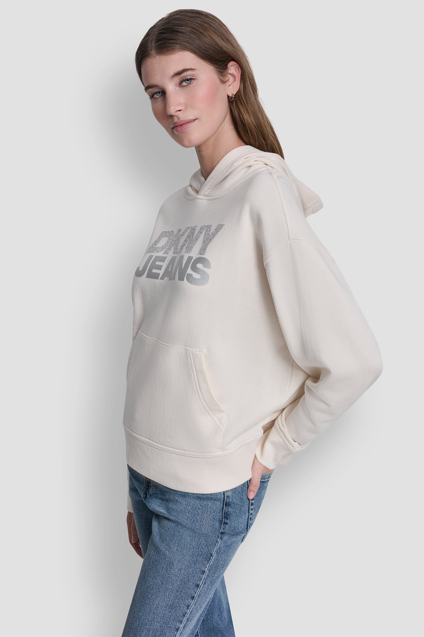 Stacked Rhinestone Foil Logo Hoodie | Sweatshirt | DKNY