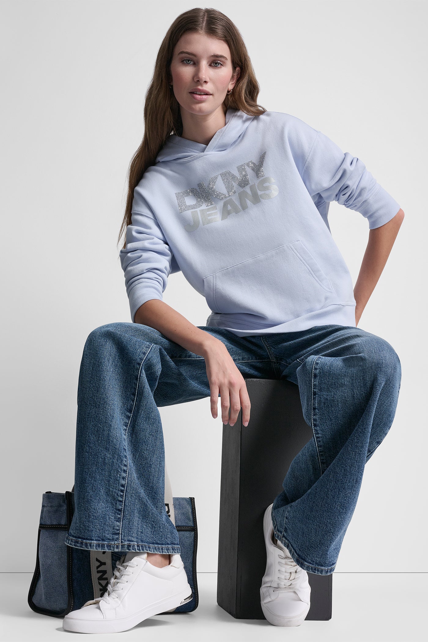 Stacked Rhinestone Foil Logo Hoodie | Sweatshirt | DKNY