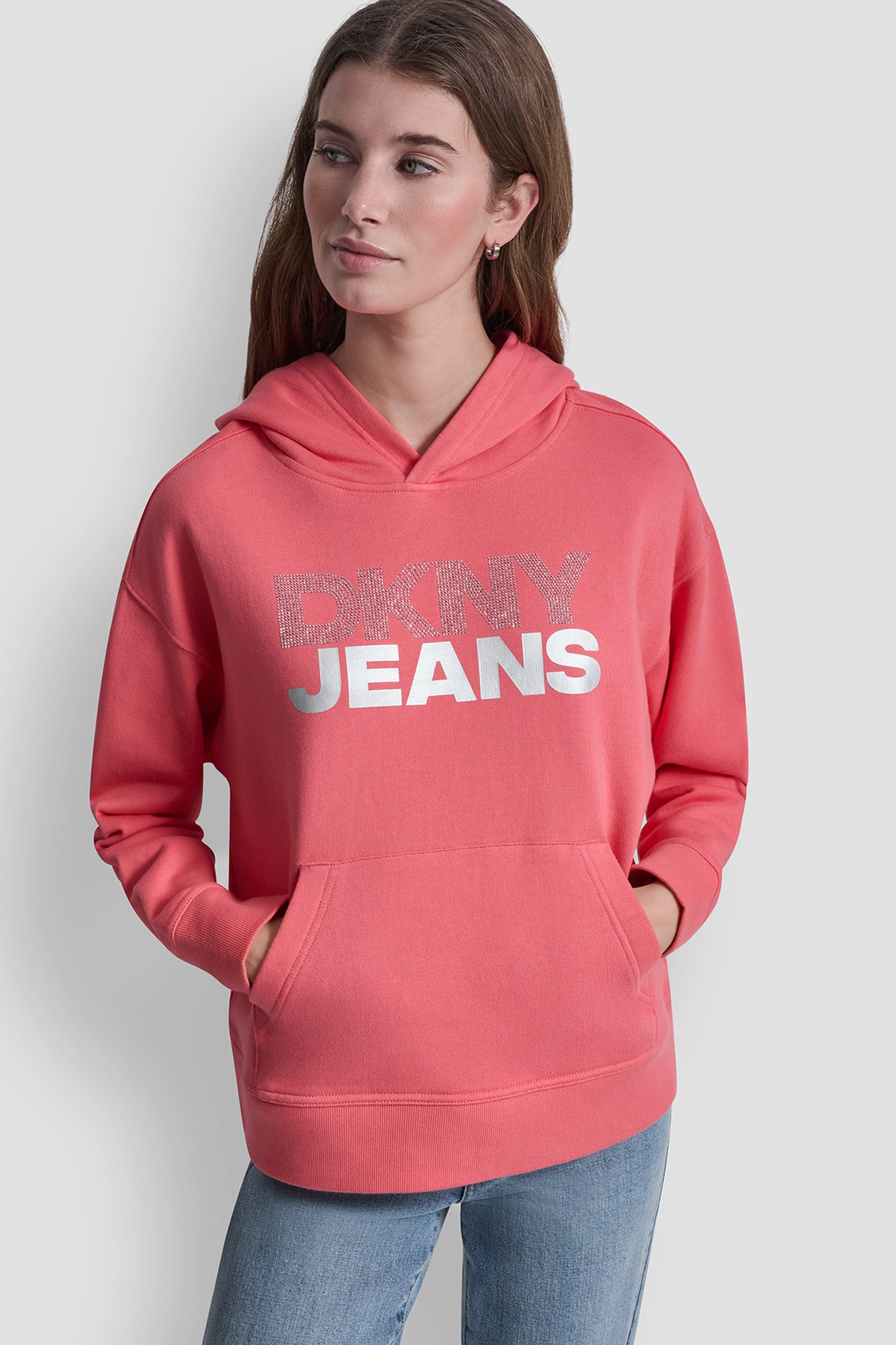 Sunkissed/Silver STACKED RHINESTONE FOIL LOGO HOODIE, FRONT VIEW | All Products