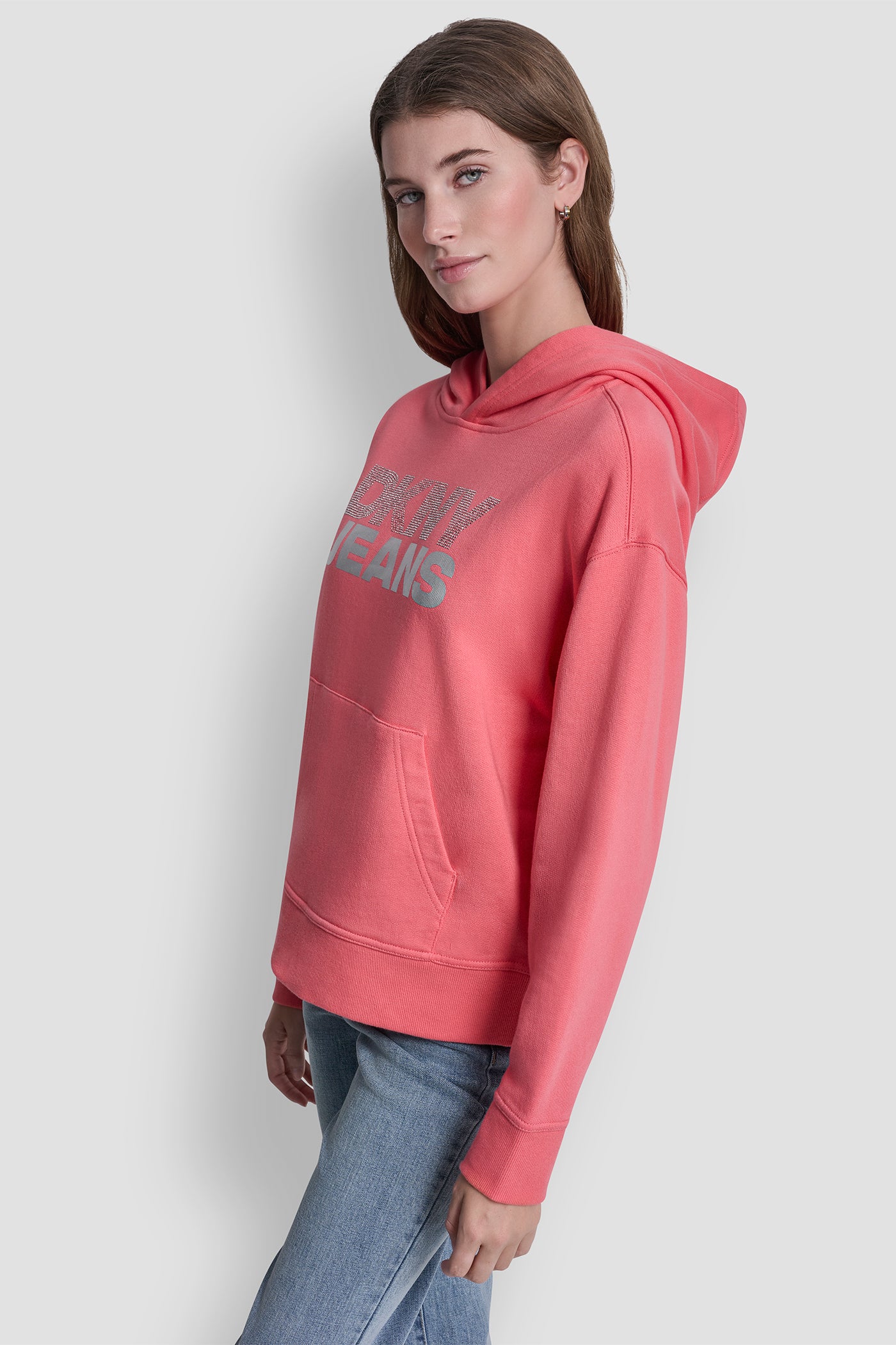 Sunkissed/Silver STACKED RHINESTONE FOIL LOGO HOODIE, BACK VIEW | All Products