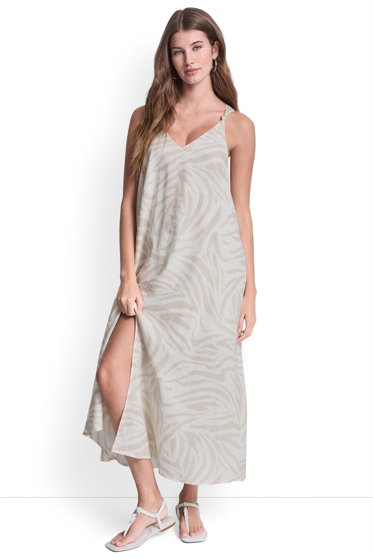 LINEN-BLEND TIE BACK MAXI DRESS View 1 | Dresses Under $100