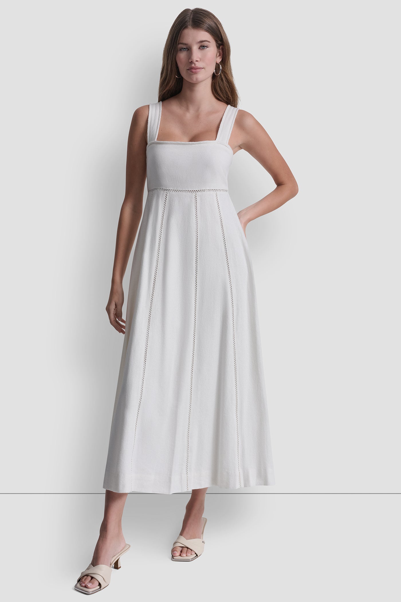 white tank dress DKNY Women's Seamed Tank Dress With Tie Back in Ivory