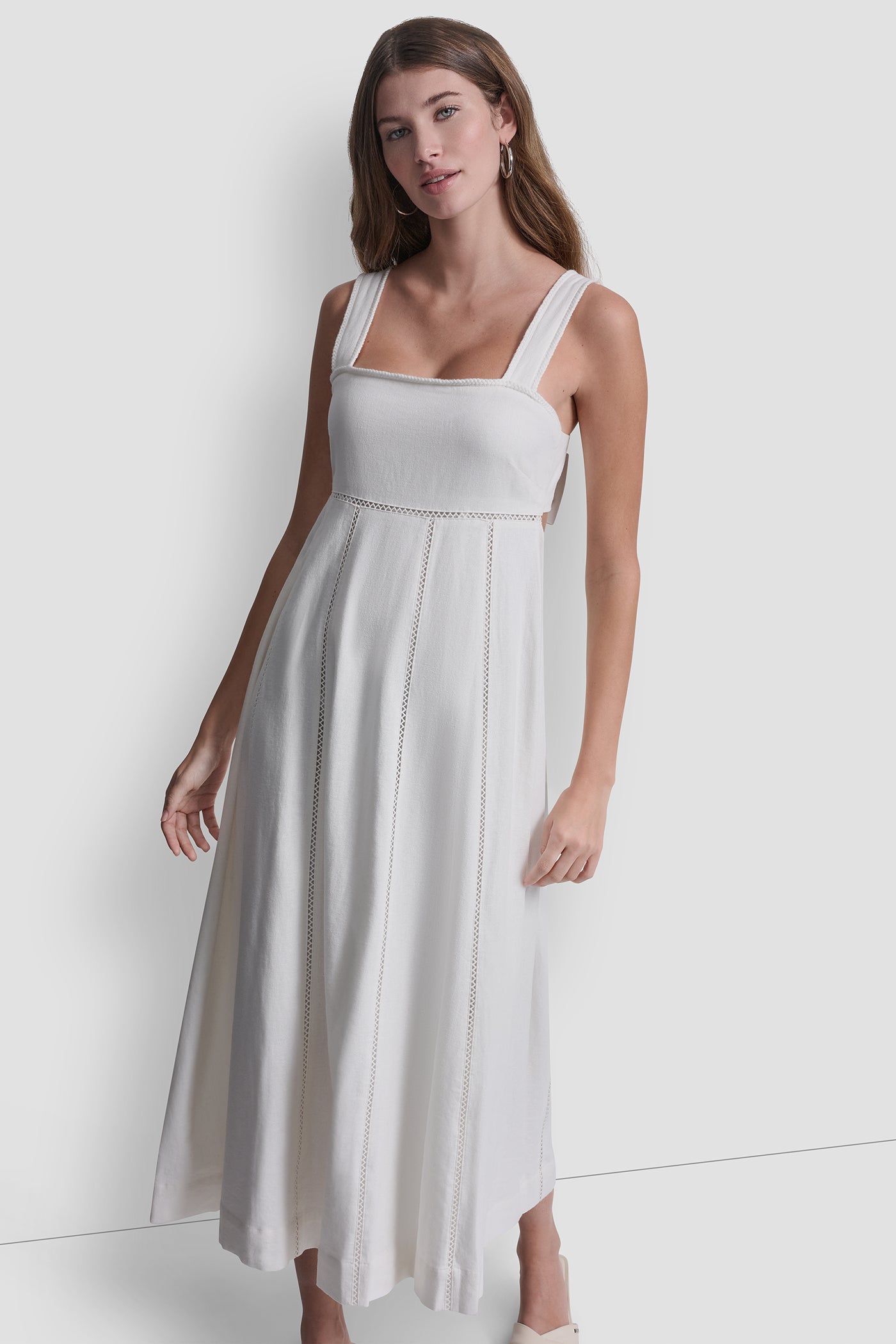 Ivory SEAMED TANK DRESS WITH TIE BACK, FRONT VIEW | The Vacation Edit