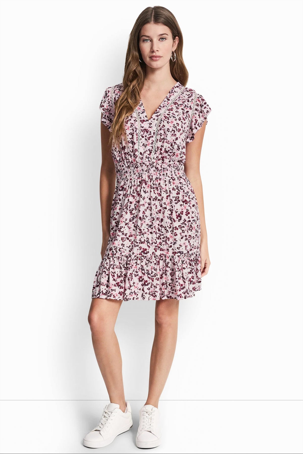 SMOCKED WAIST V-NECK DRESS VIEW 2