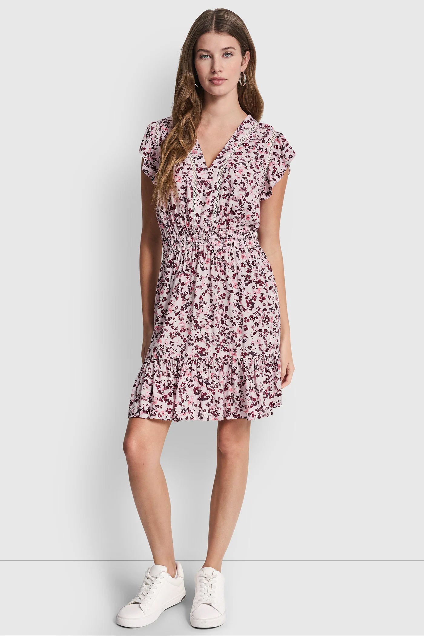 SMOCKED WAIST V-NECK DRESS VIEW 5 | DKNY JEANS