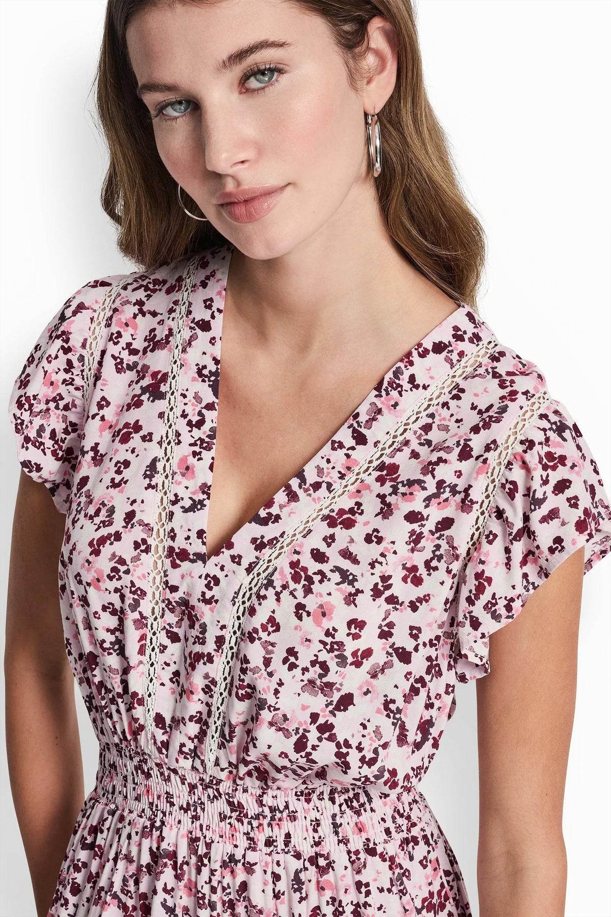 SMOCKED WAIST V-NECK DRESS VIEW 2