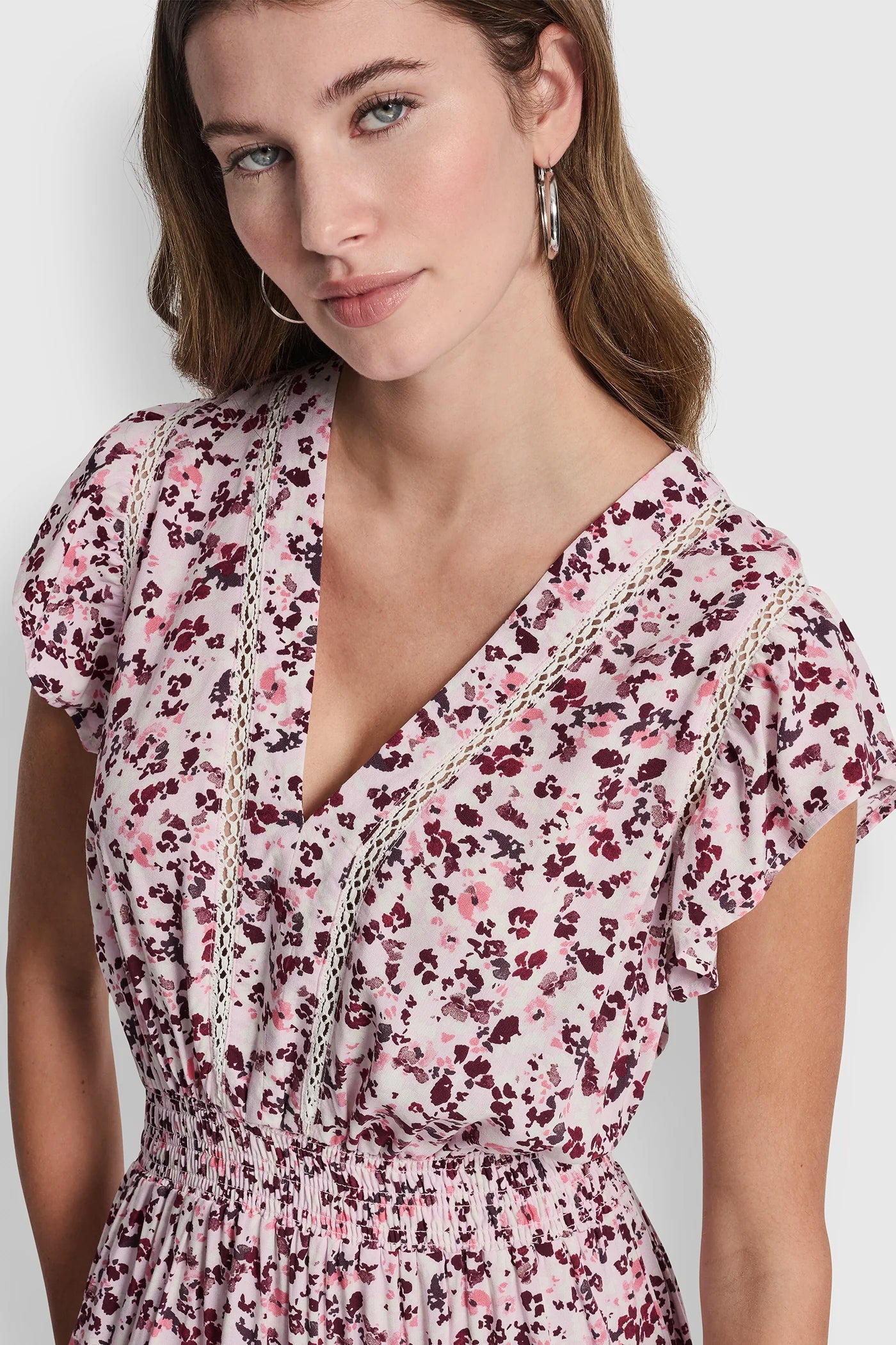 SMOCKED WAIST V-NECK DRESS VIEW 6 | DKNY JEANS