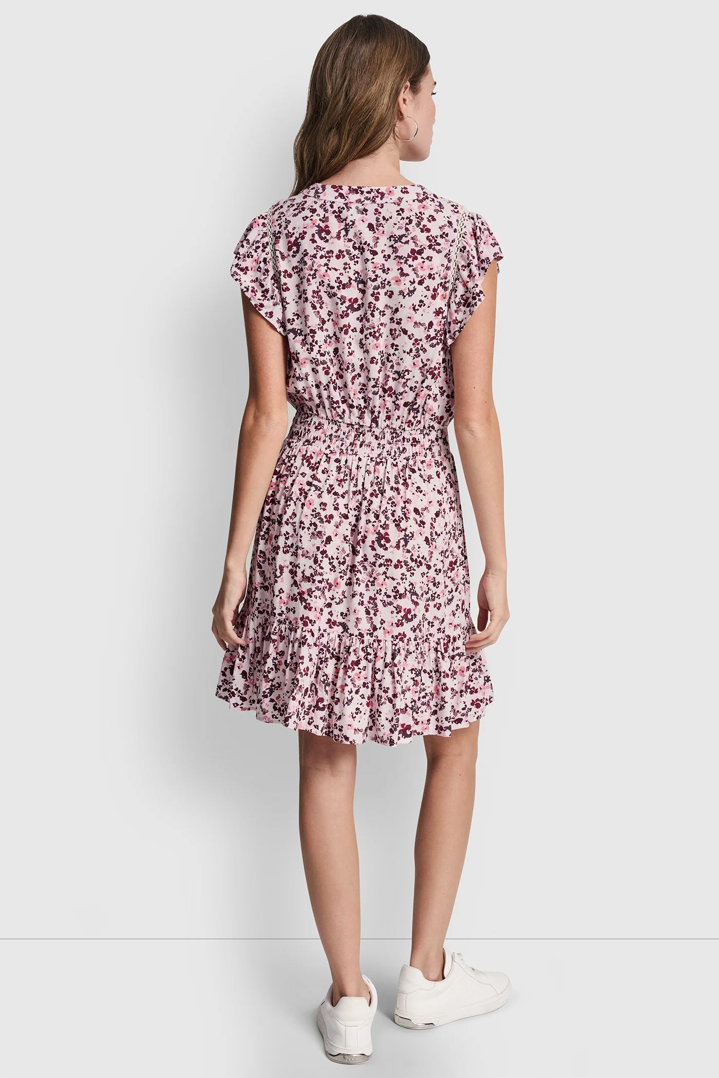 SMOCKED WAIST V-NECK DRESS VIEW 3 | DKNY JEANS