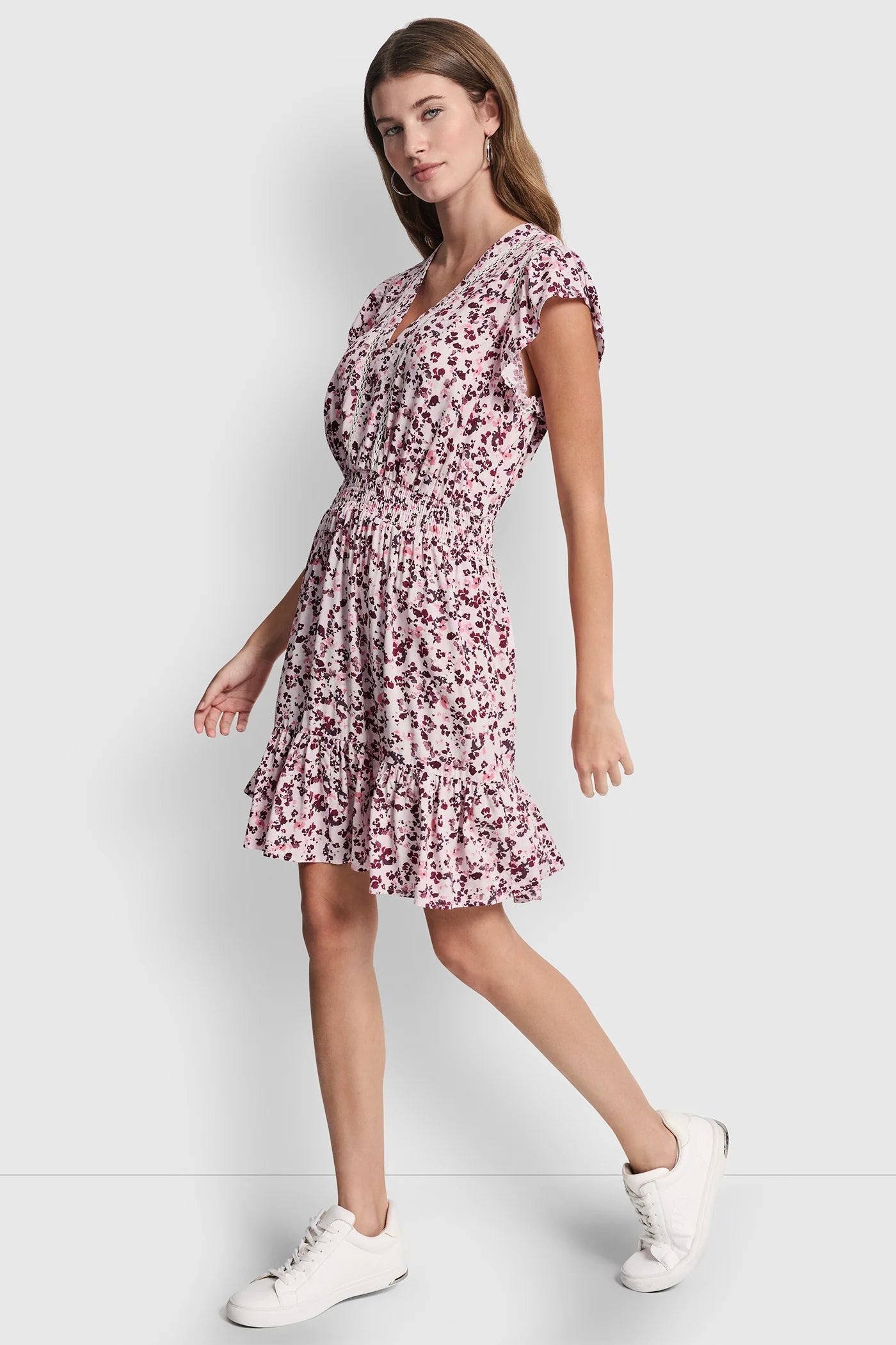SMOCKED WAIST V-NECK DRESS VIEW 4 | DKNY JEANS
