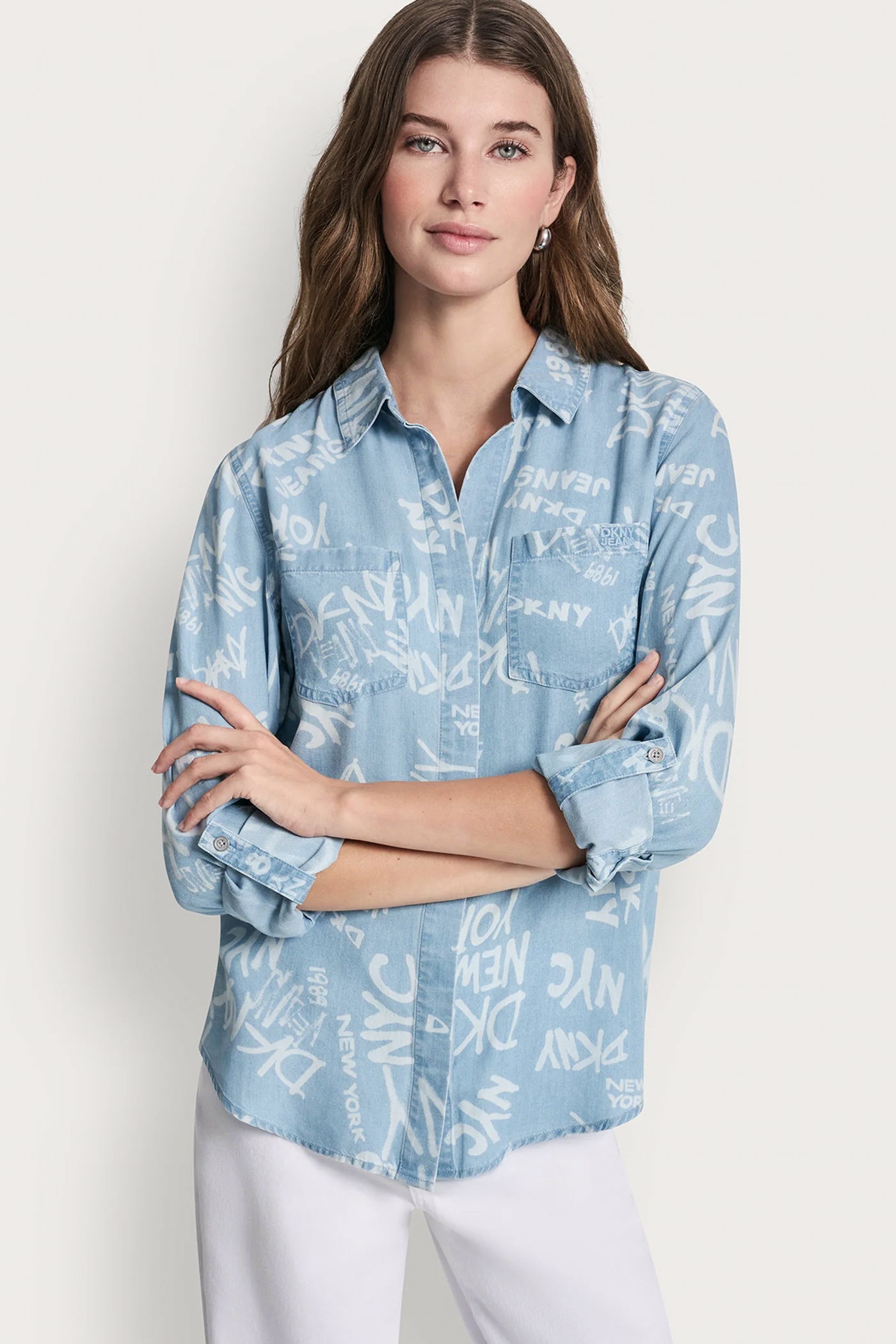 Graffiti Logo/Chambray GARMENT DYE SPLIT BACK SHIRT, VIEW 2 | SALE