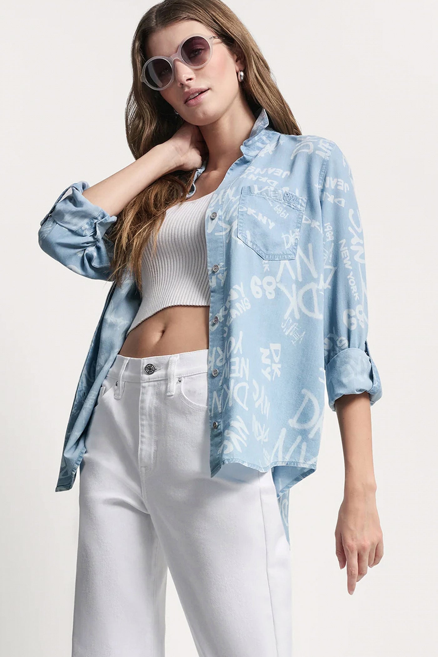 Graffiti Logo/Chambray GARMENT DYE SPLIT BACK SHIRT, VIEW 1 | SALE