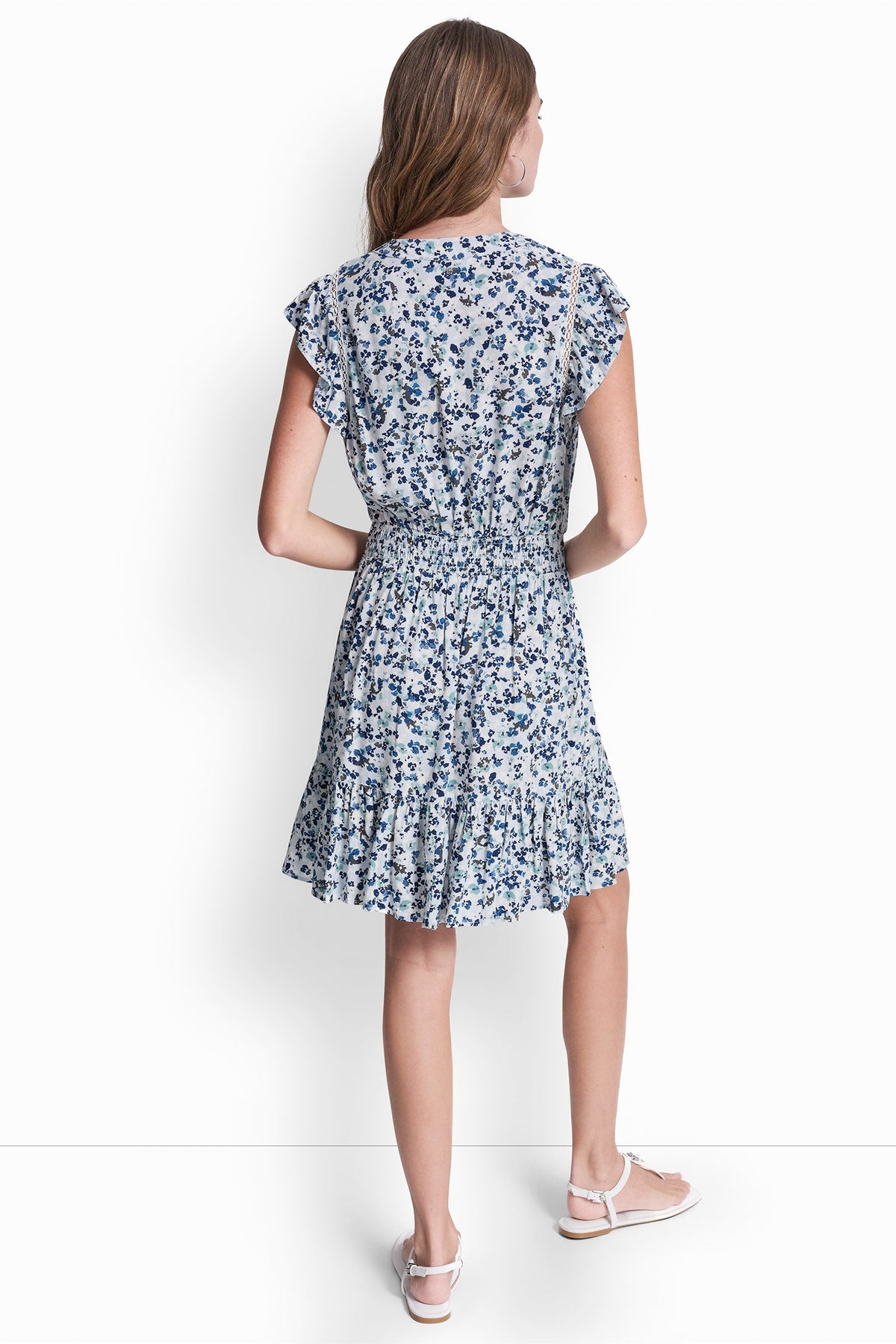 SMOCKED WAIST V-NECK DRESS VIEW 2