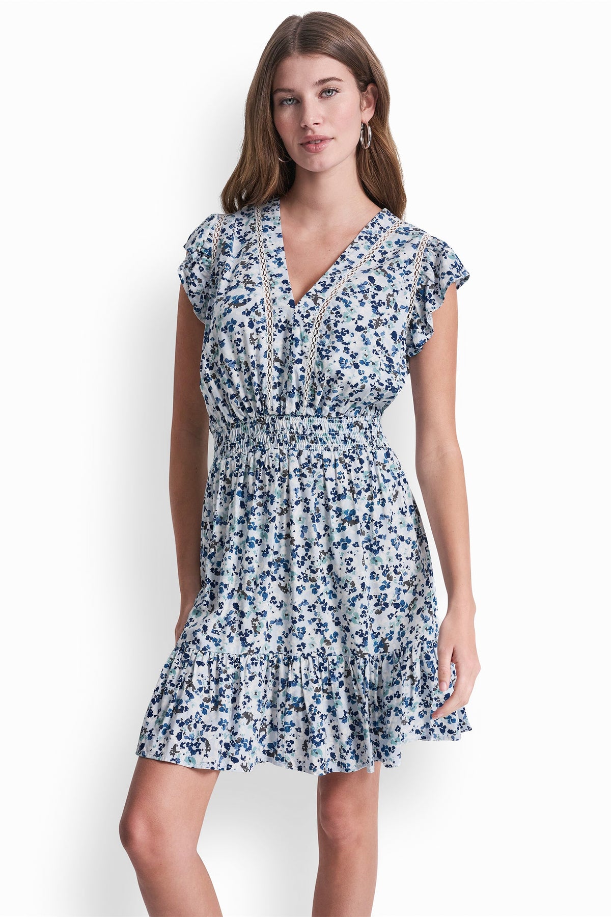 SMOCKED WAIST V-NECK DRESS VIEW 2