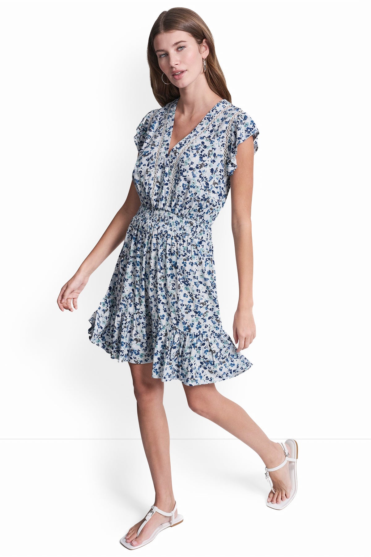 SMOCKED WAIST V-NECK DRESS VIEW 2