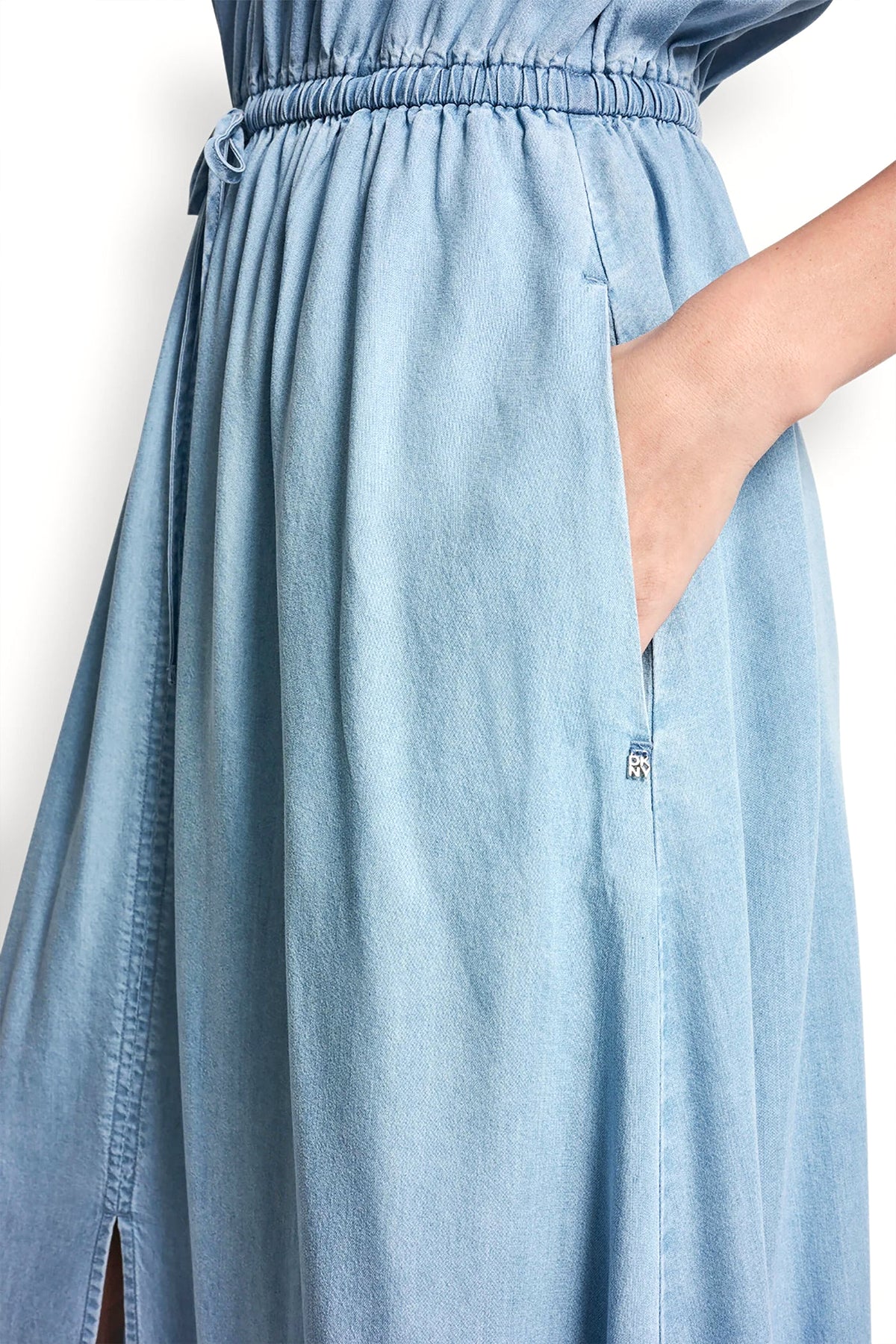 RUCHED V-NECK DRESS WITH TIE WAIST VIEW 2