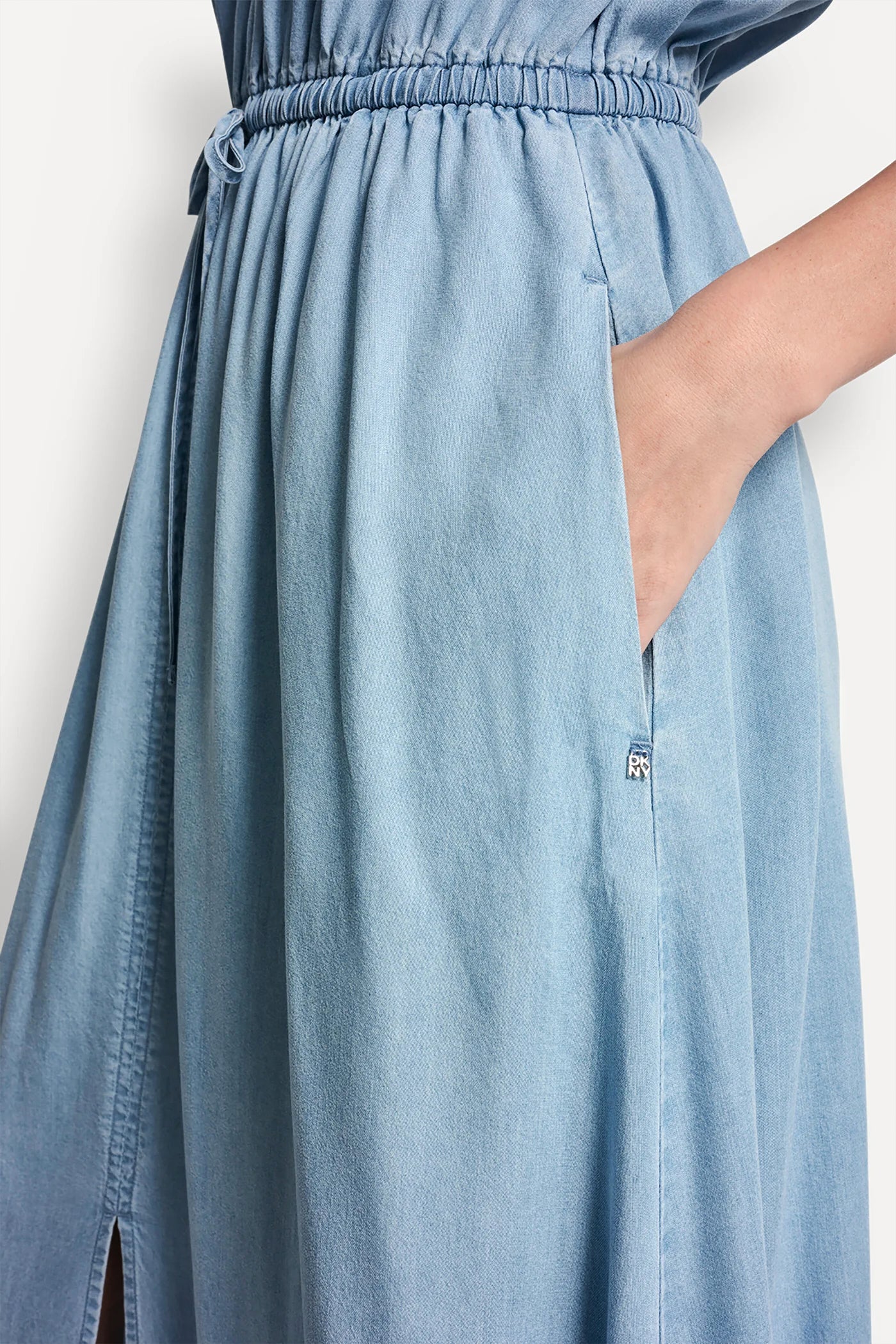 RUCHED V-NECK DRESS WITH TIE WAIST VIEW 5 | Gifts Under $100