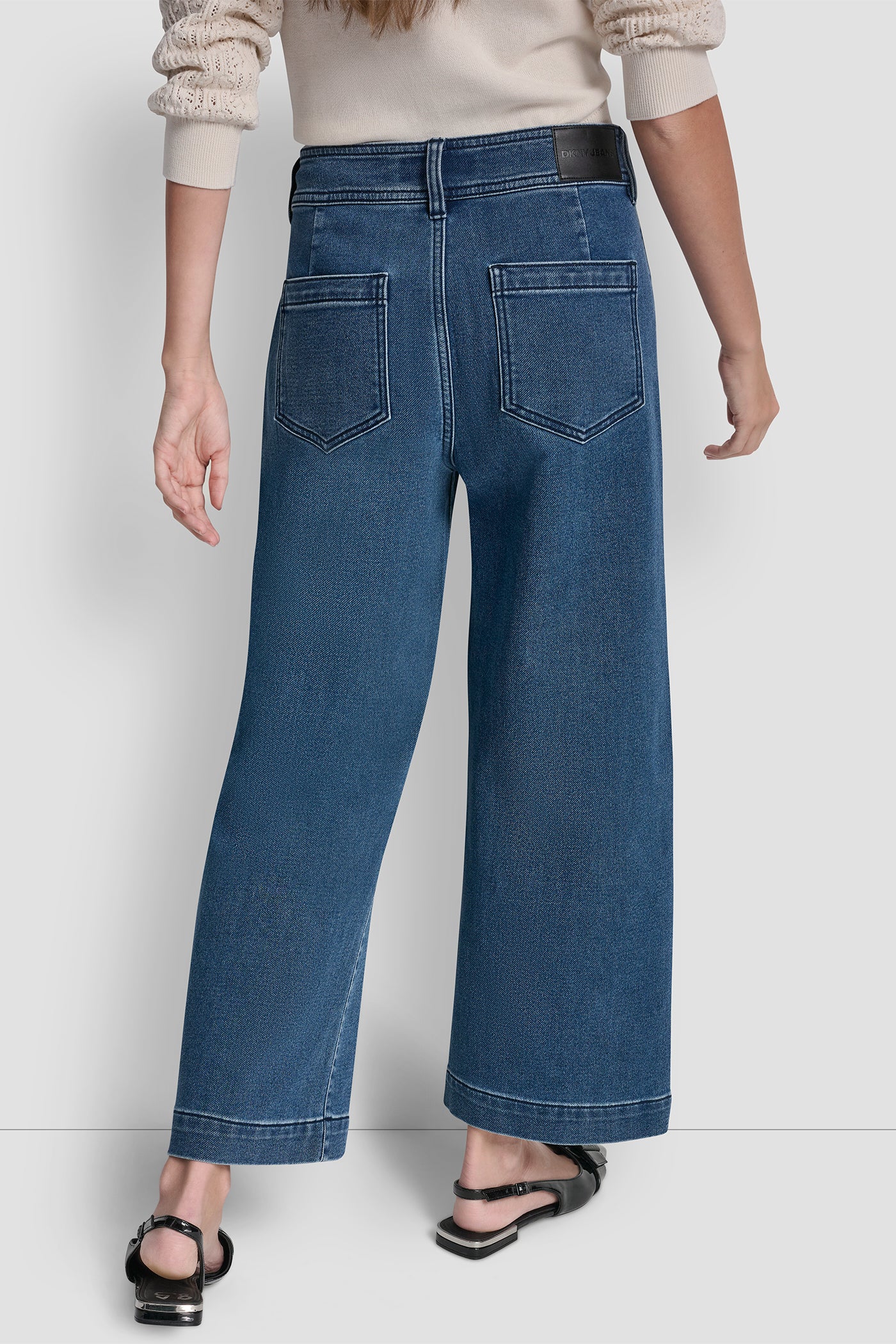 Carroll Wash INDIGO TERRY CROPPED WIDE LEG, VIEW 2 | DKNY JEANS