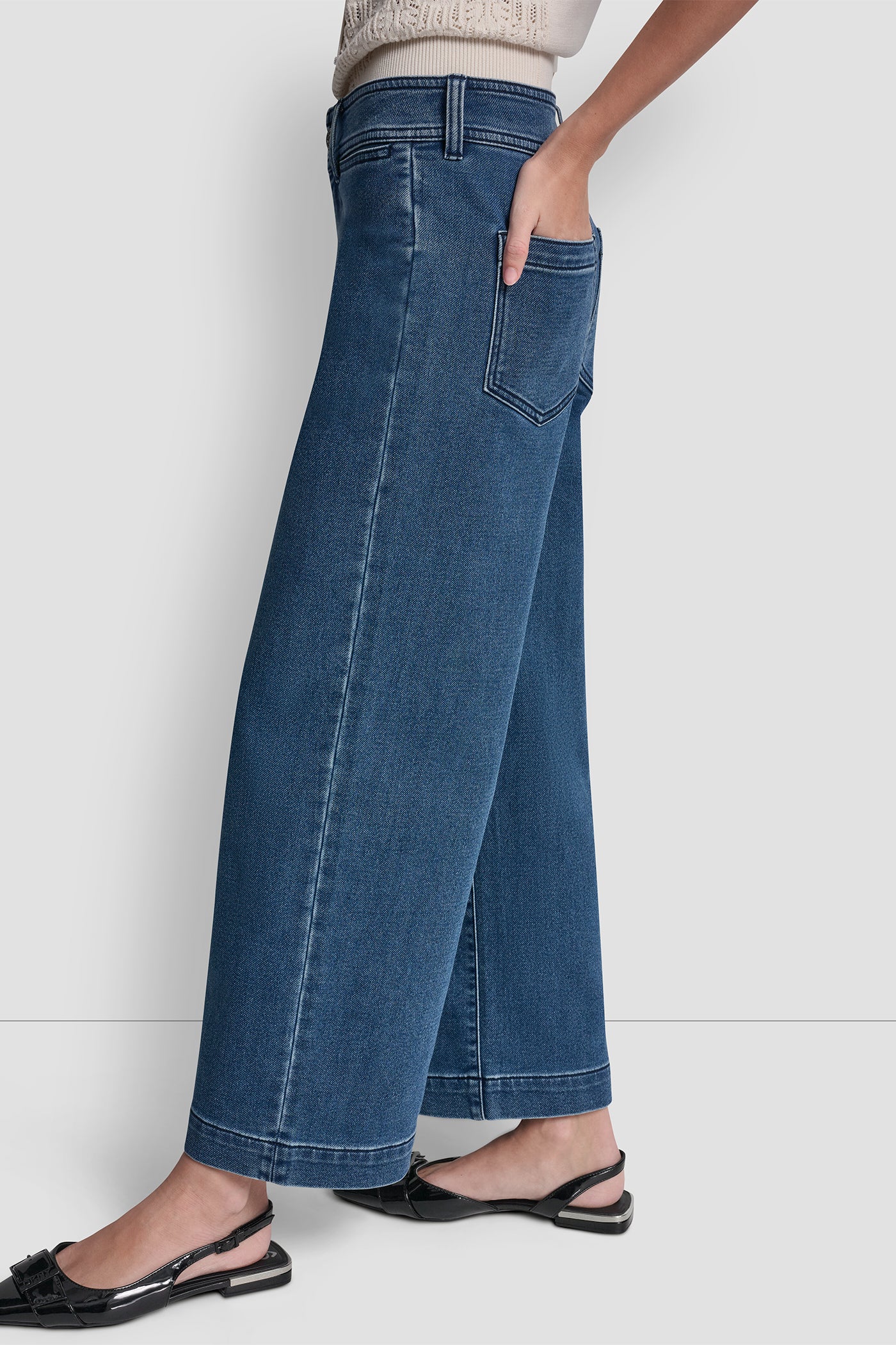 INDIGO TERRY CROPPED WIDE LEG VIEW 3 | DKNY JEANS