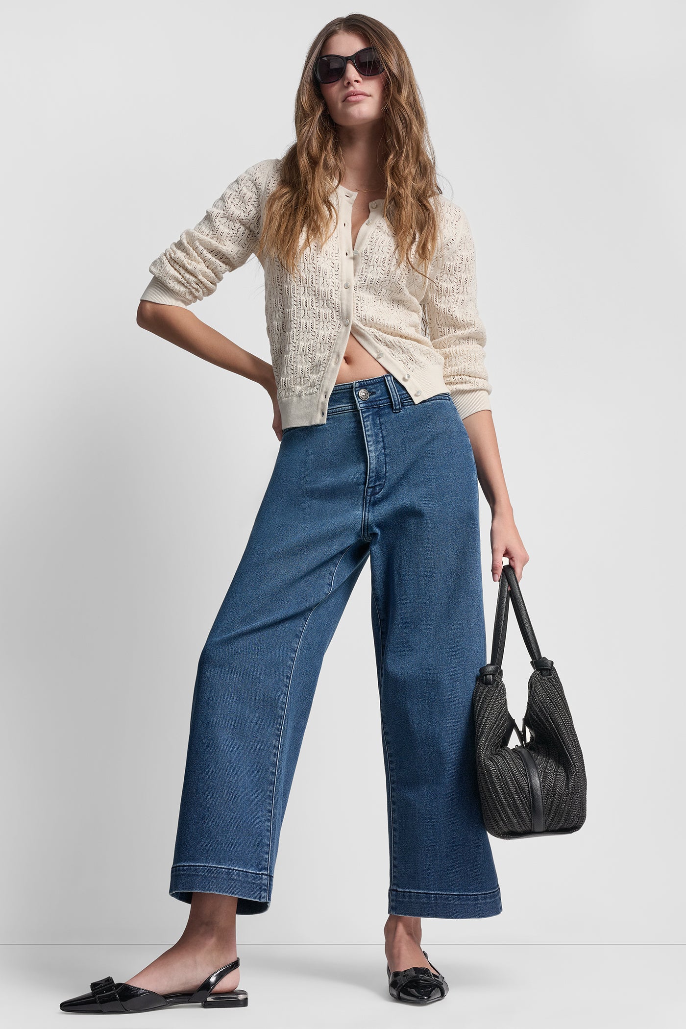 Carroll Wash INDIGO TERRY CROPPED WIDE LEG, VIEW 1 | DKNY JEANS