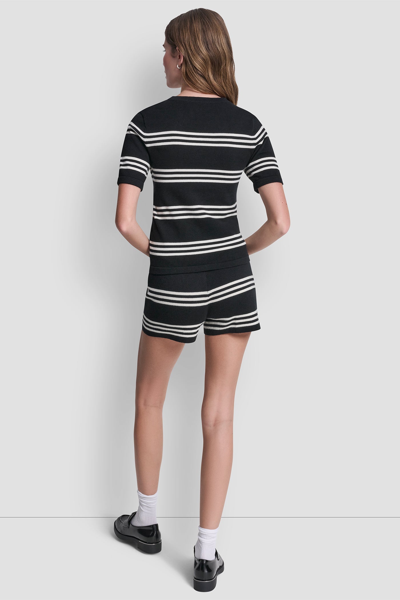 Black/Eggnog ELBOW SLEEVE STRIPED SWEATER, VIEW 2 | Clothing