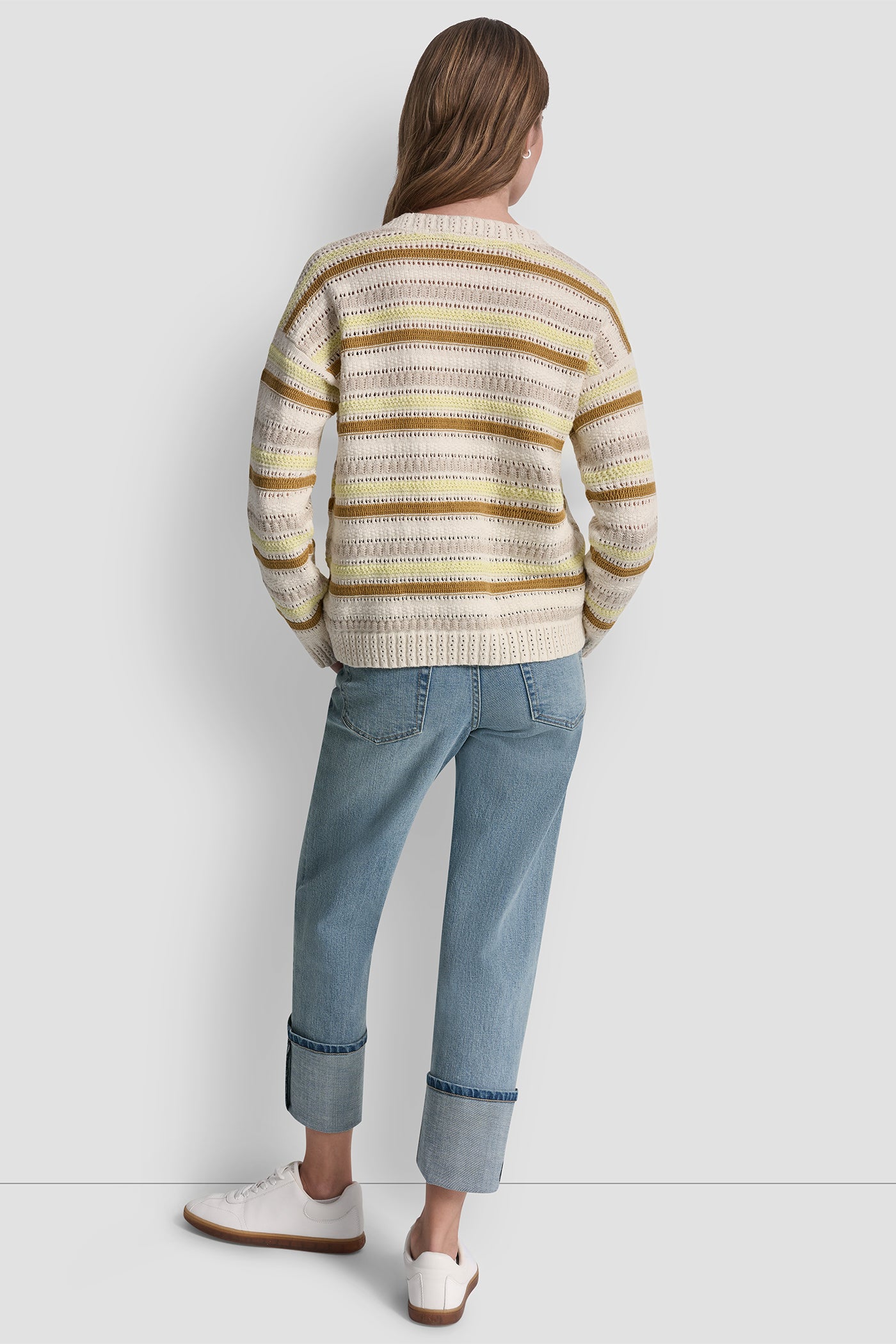 STRIPED MIXED POINTELLE STITCH SWEATER VIEW 5